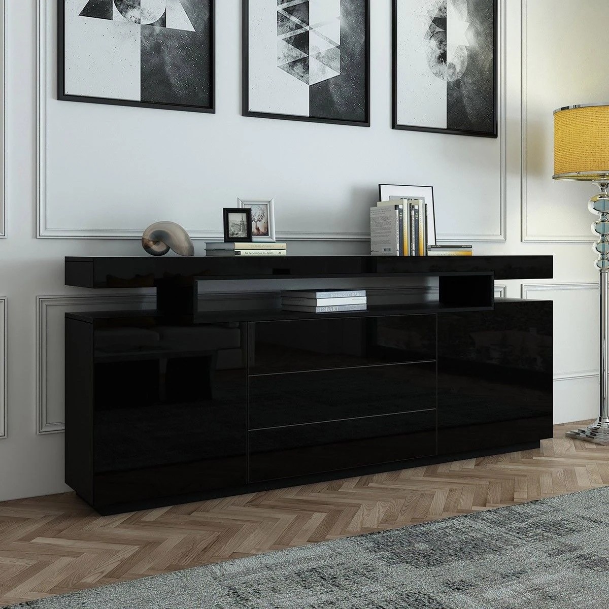 2 Ausway Sideboard Buffet Cabinet High Gloss Cupboard 2 Doors 3 Drawers 200cm, 2 of 7