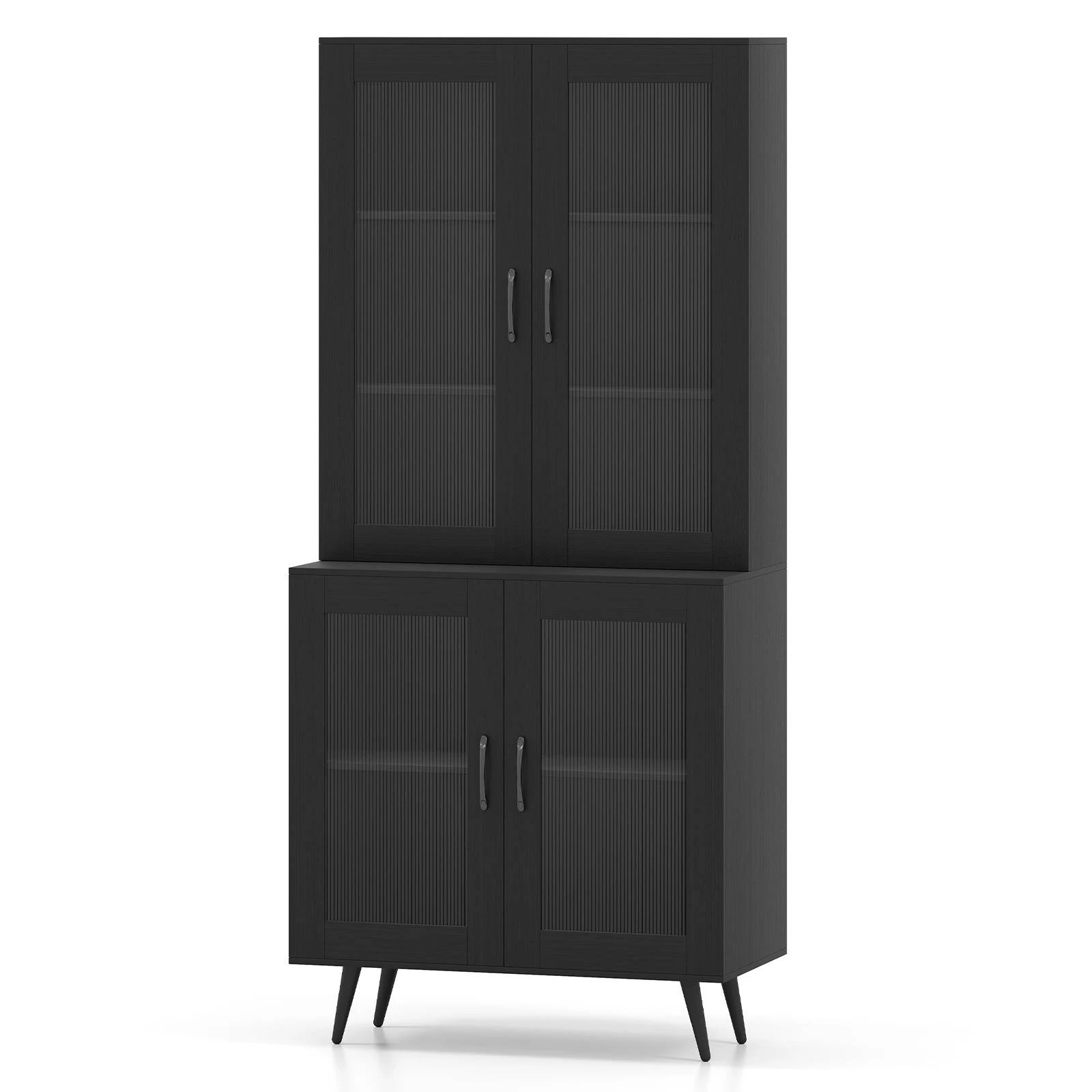 1 Costway Kitchen Pantry Cabinet 179cm Cupboard w/Transparent Doors - Black, 1 of 1