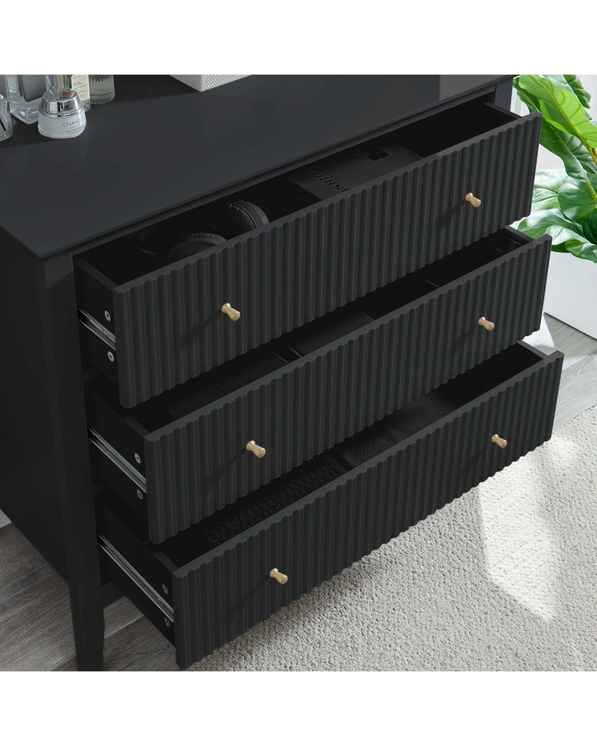 4 Alpine Bay Zara Fluted 3 Drawer Chest NC Painted Matte Finish Storage Unit - Black, 4 of 6