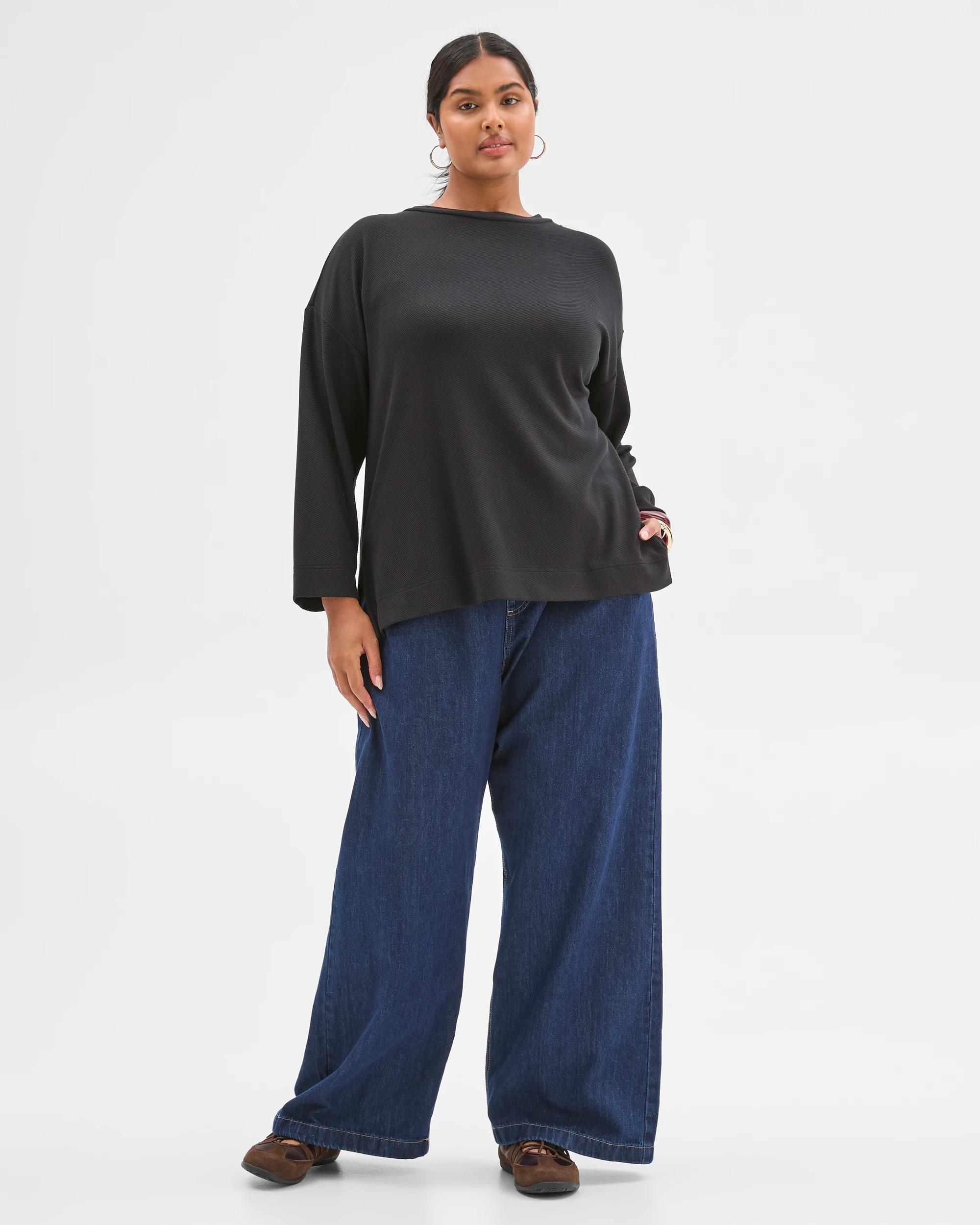 1 Target Curve Plus Size Long Sleeve Ottoman Top BLACK, 1 of 6