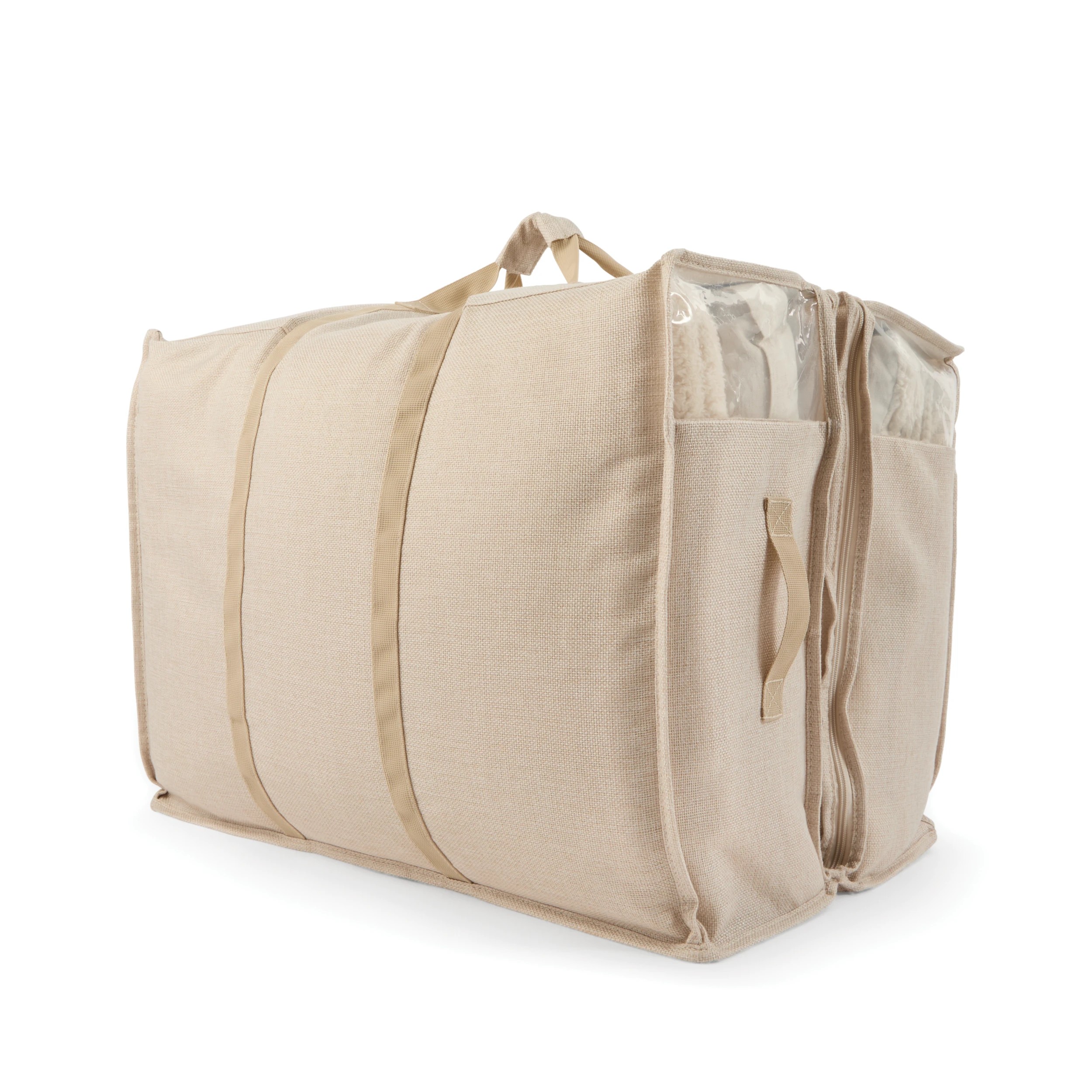 1 Linen Look 2 Section Large Storage Bag, 1 of 9