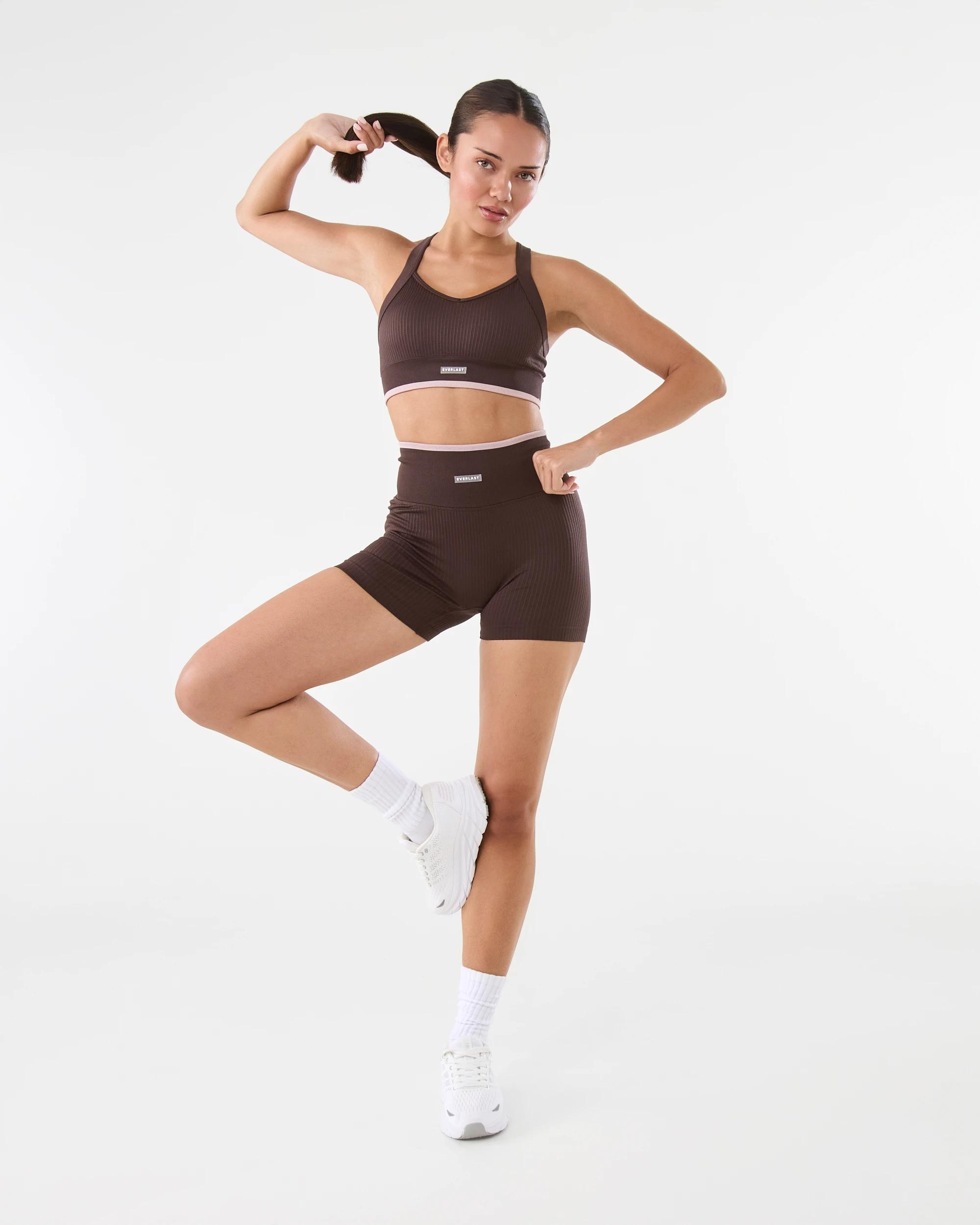 2 Everlast Womens Cross Back Seam Free Crop Top Coffee, 2 of 9