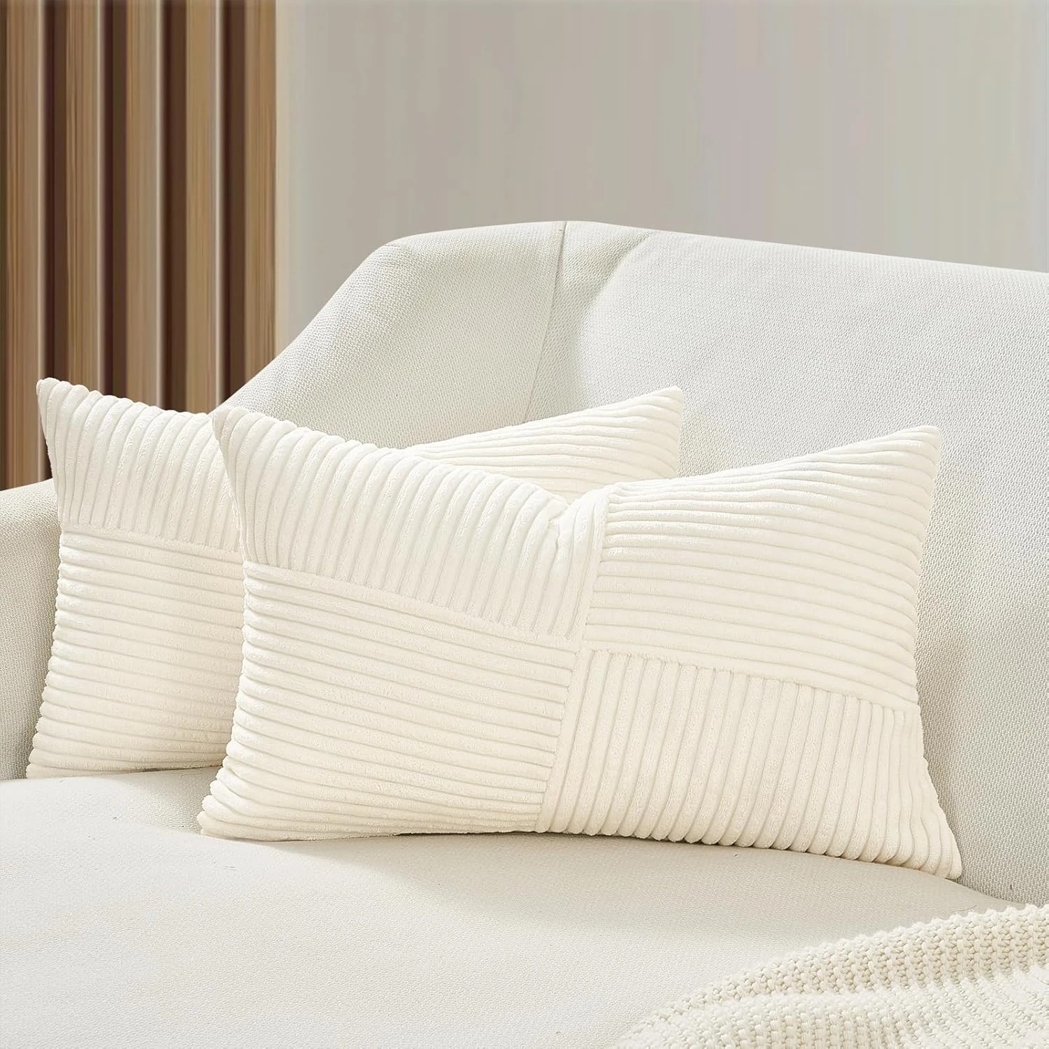 1 Gioia Casa 2-Pack Corduroy Windmill Inspired Cushion Covers 30x50cm - Snow, 1 of 2