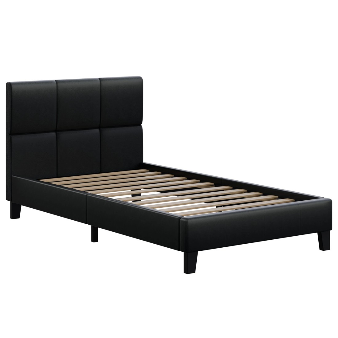 1 Alfordson Bed Frame Single Size Wooden Platform Mattress Base Leather - Black, 1 of 10