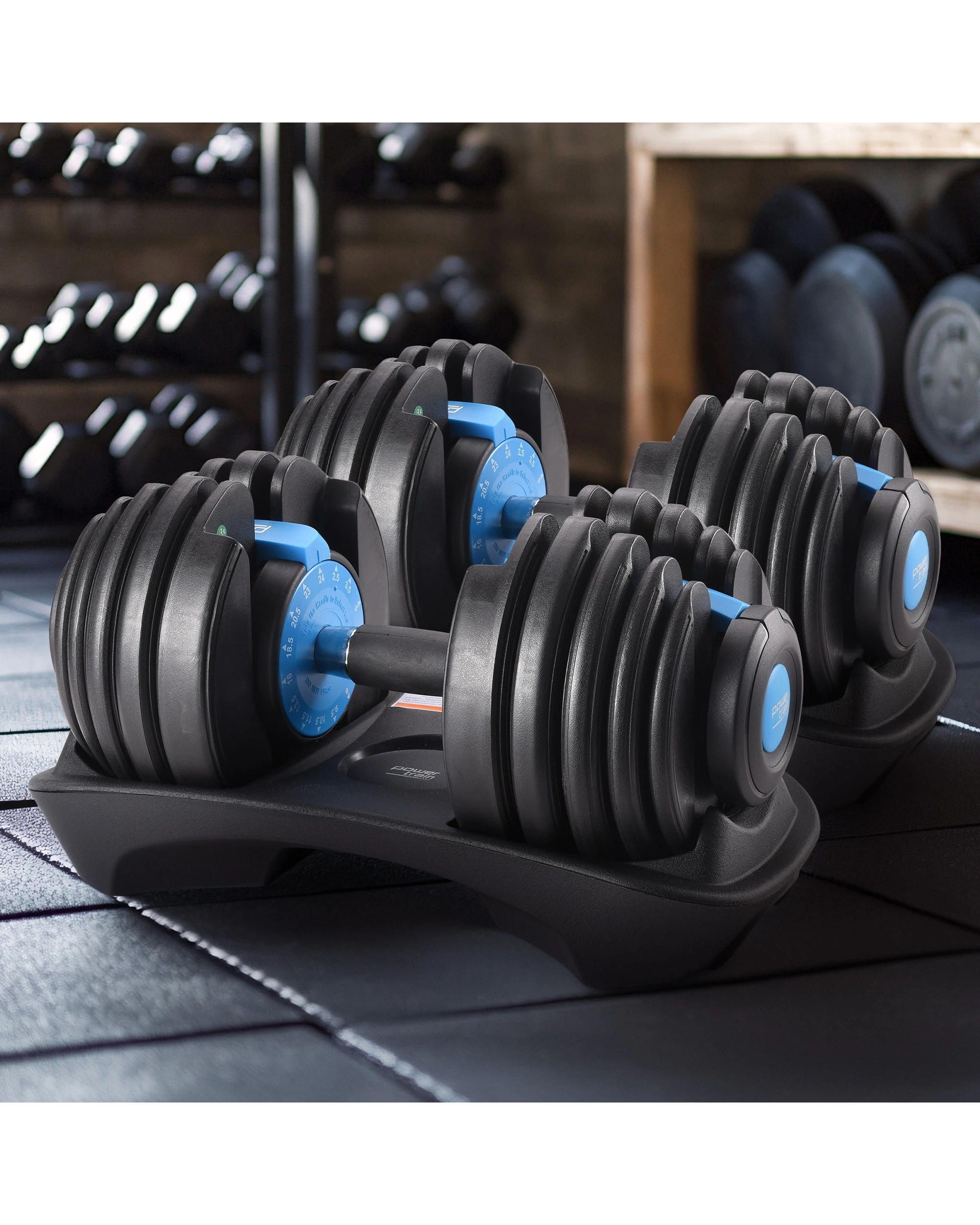 3 Powertrain 48kg Adjustable Dumbbell Set Home Gym Exercise Equipment Weights Blue, 3 of 7