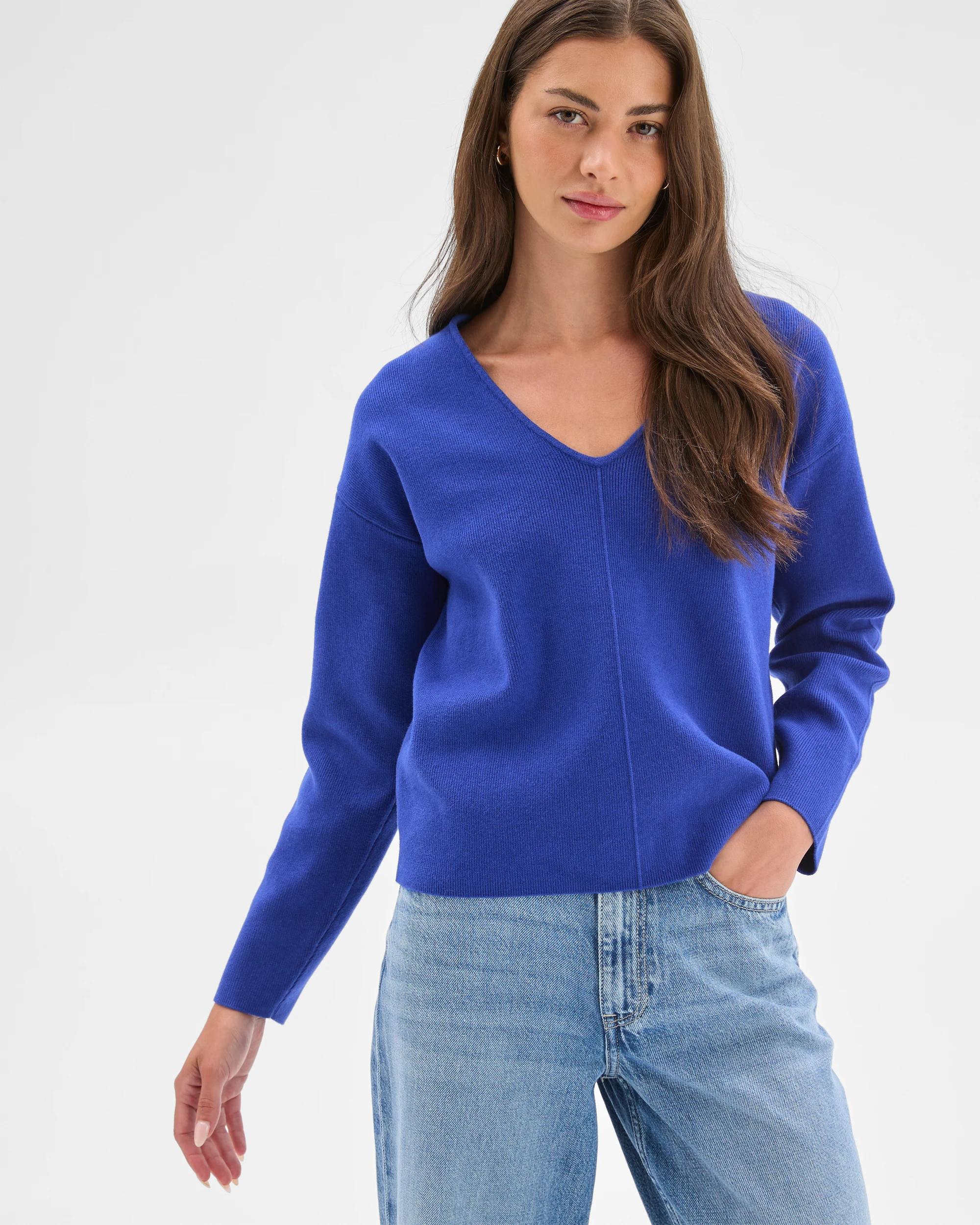2 Target Petites Australian Cotton Blend Polished V-Neck Jumper COBALT BLUE, 2 of 7