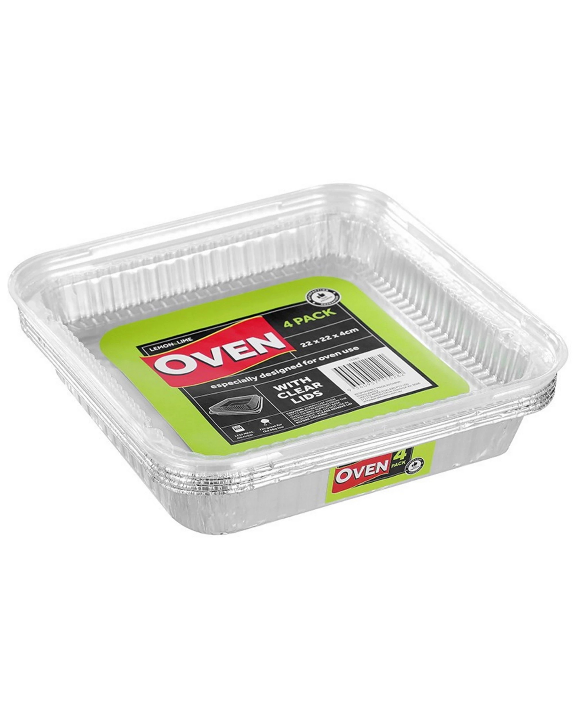2 Lemon Lime Square Foil Trays With Lids 22cm x 22cm x 4cm Pack of 4, 2 of 3