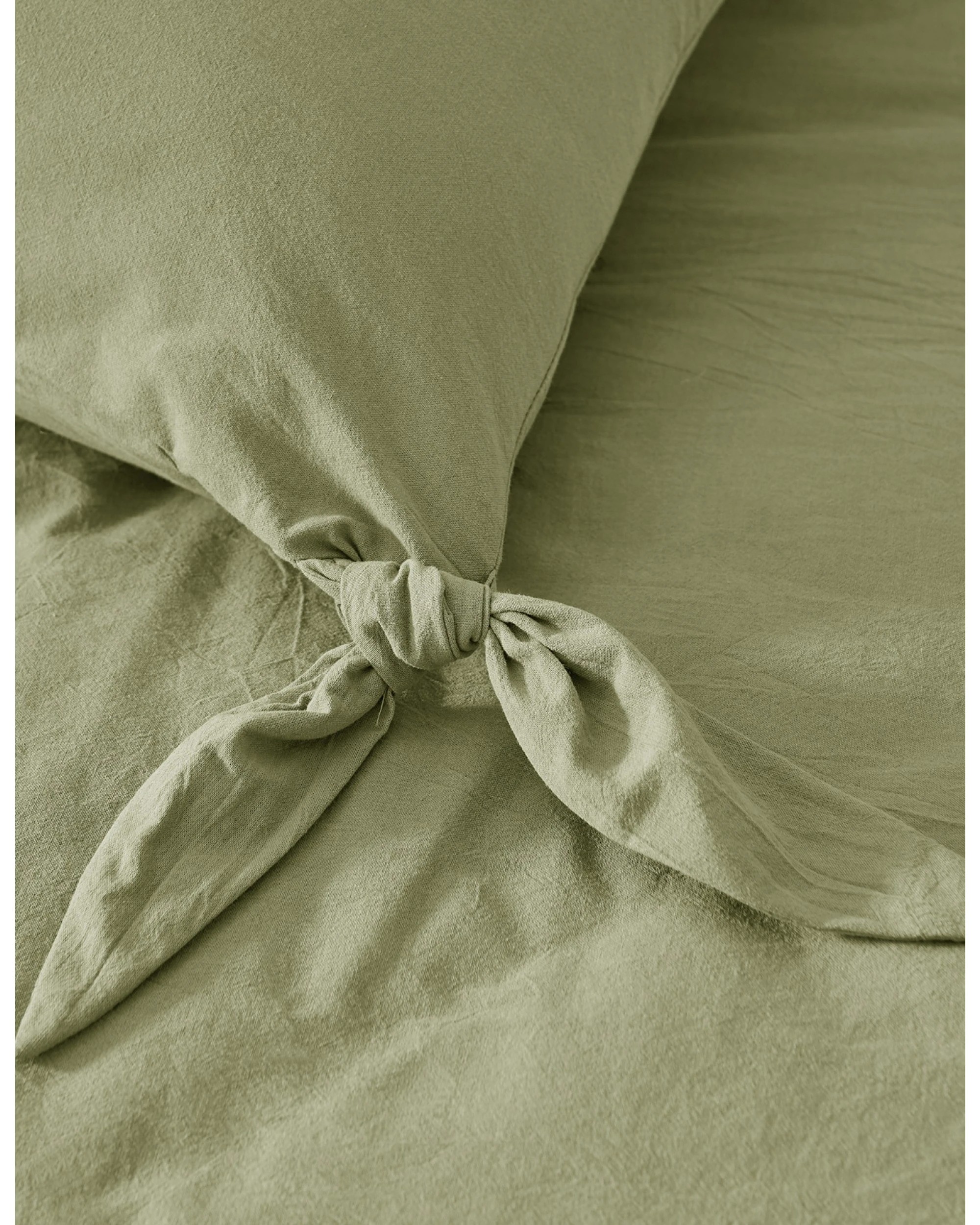 4 Dreamaker Bonnie Washed Cotton Quilt Cover Set with Bows - King Single Bed - Olive, 4 of 9