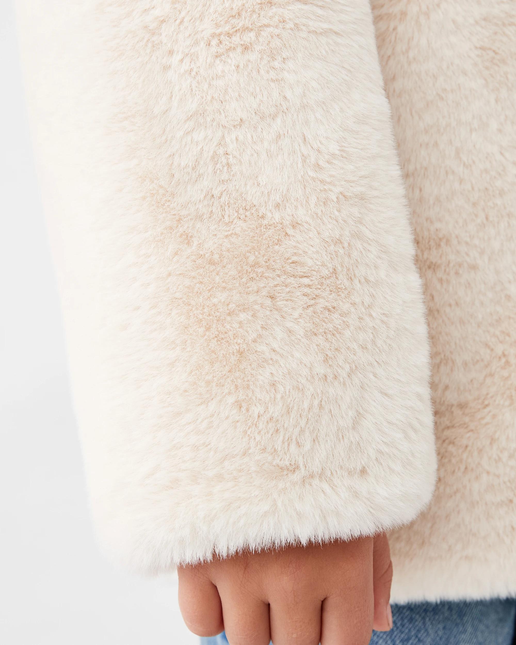 7 Faux Fur Jacket Beige Gray, 7 of 8