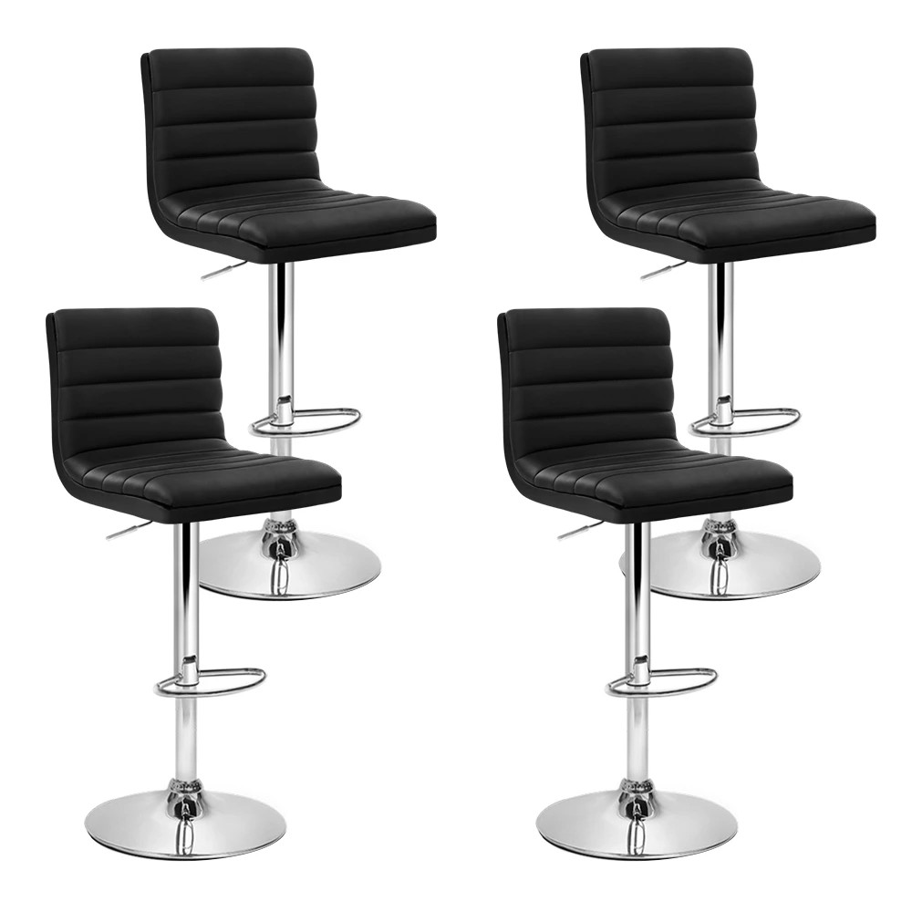 1 Artiss 4x Bar Stools Padded Leather Gas Lift - Black, 1 of 5