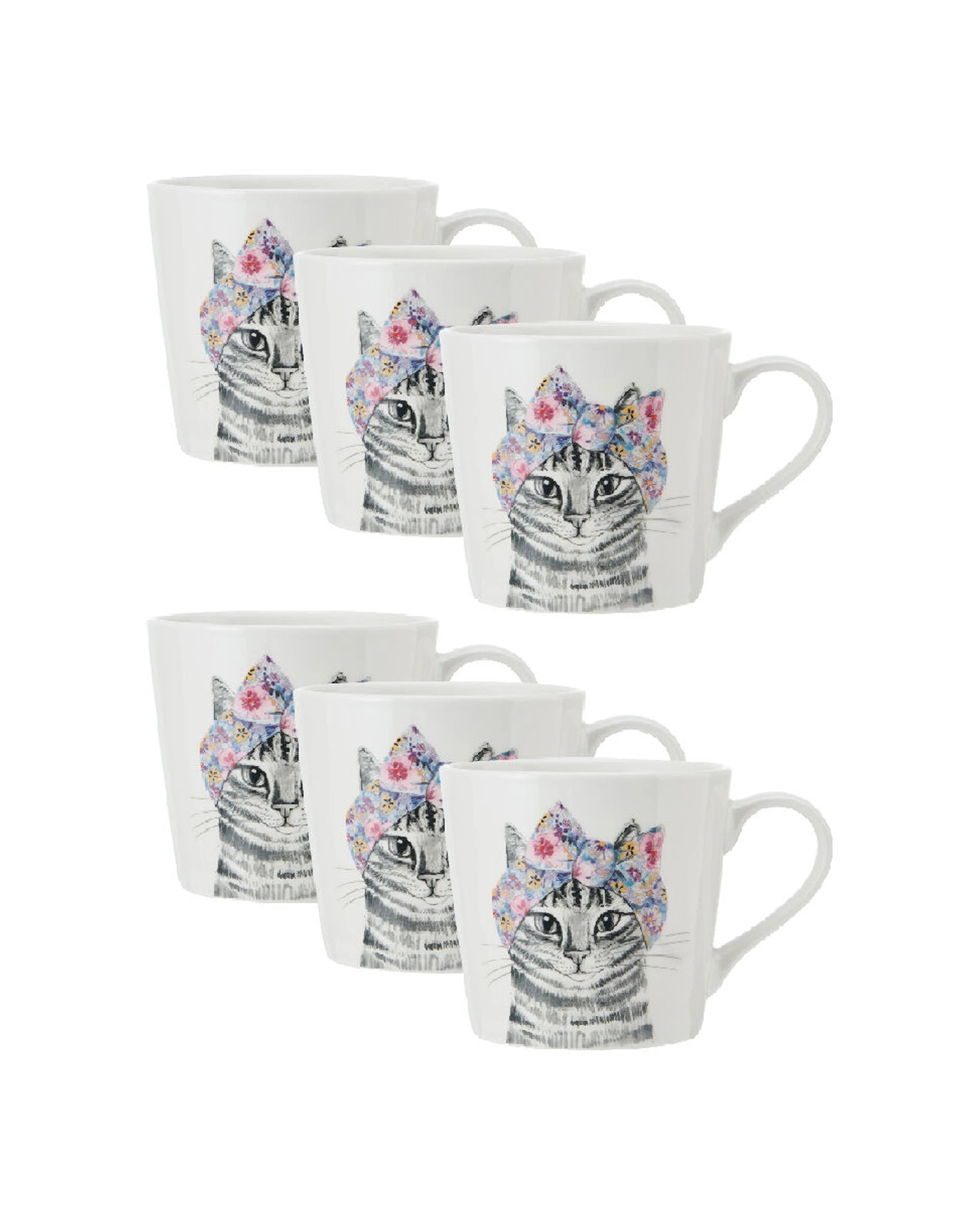 1 Mikasa 6PK Fine China Coffee Tea Mug 380ml Cat Themed Hand Painted Design - Multi, 1 of 3
