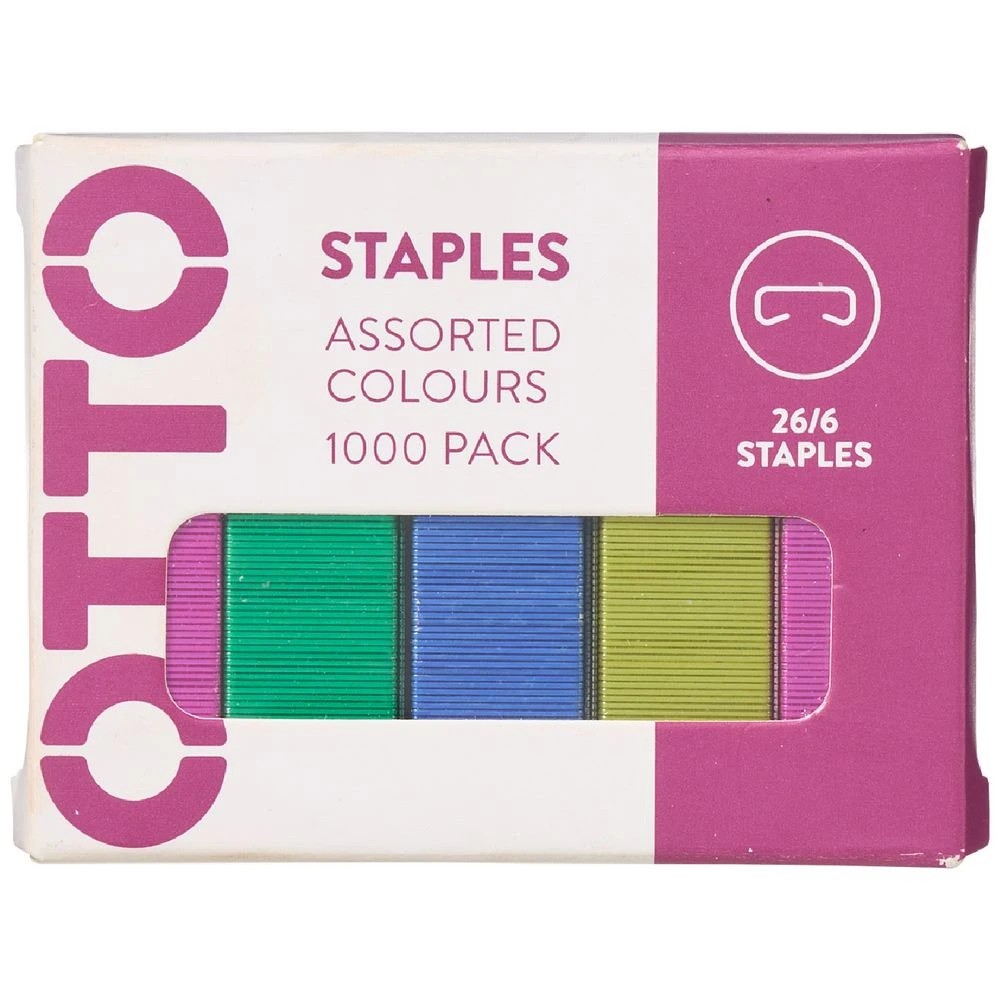 1 Otto 26/6 Coloured Staples 1000 Pack, 1 of 2