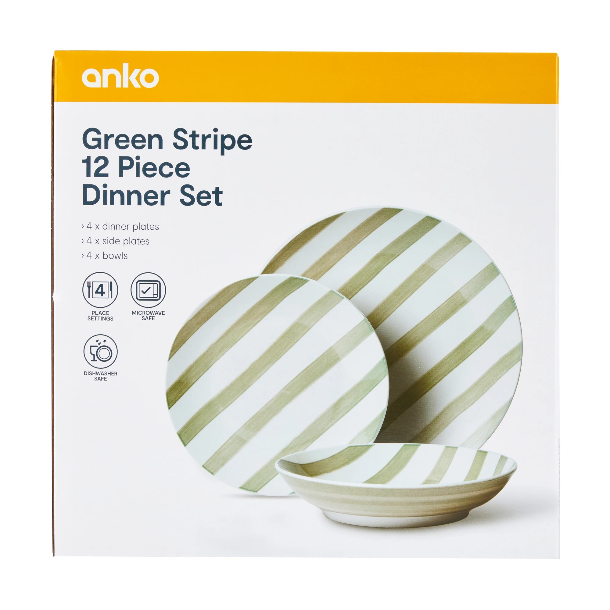 7 12 Piece Green Stripe Dinner Set, 7 of 7