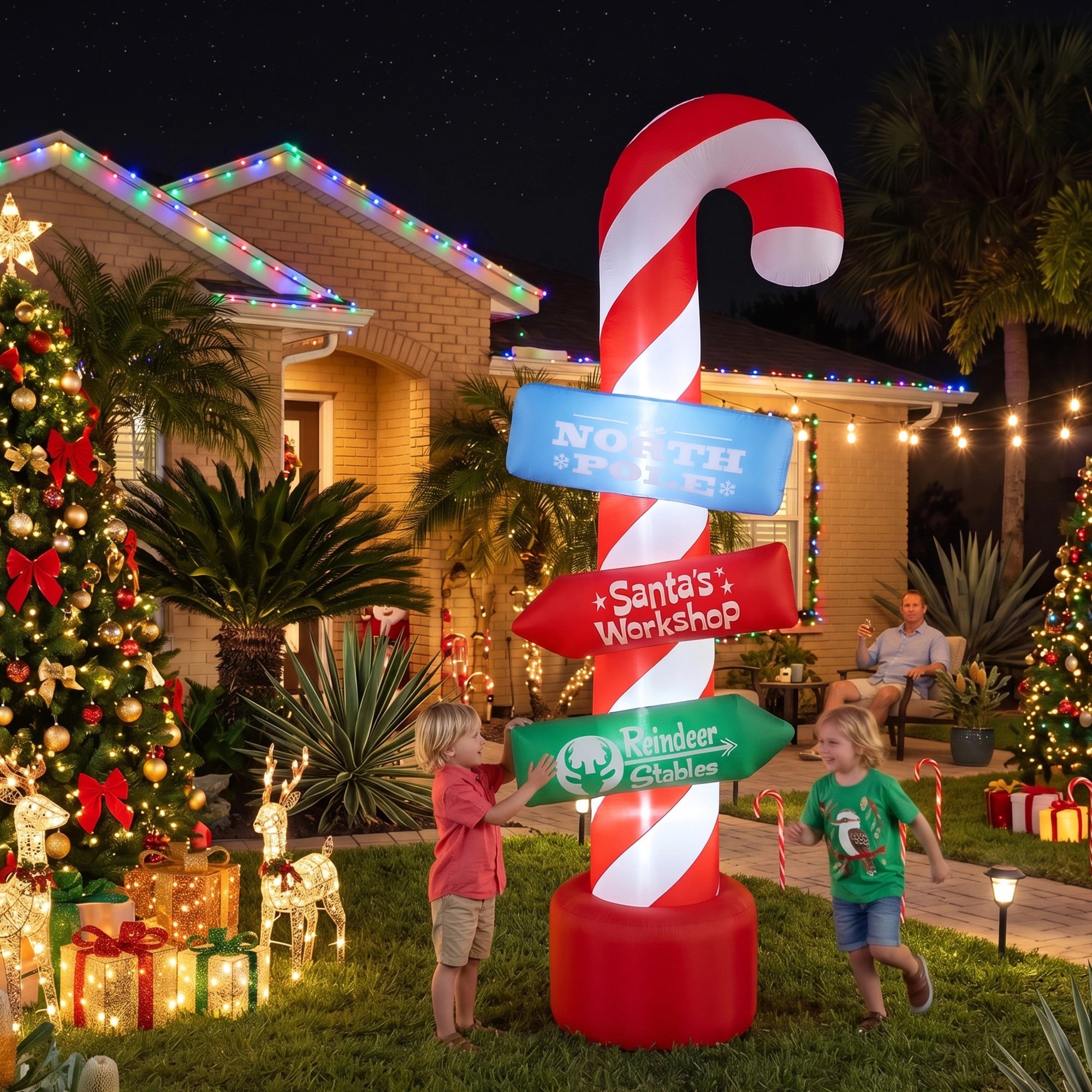 7 Jingle Jollys Christmas Inflatable Candy Pole 2.4M Illuminated Decorations - Multi, 7 of 8