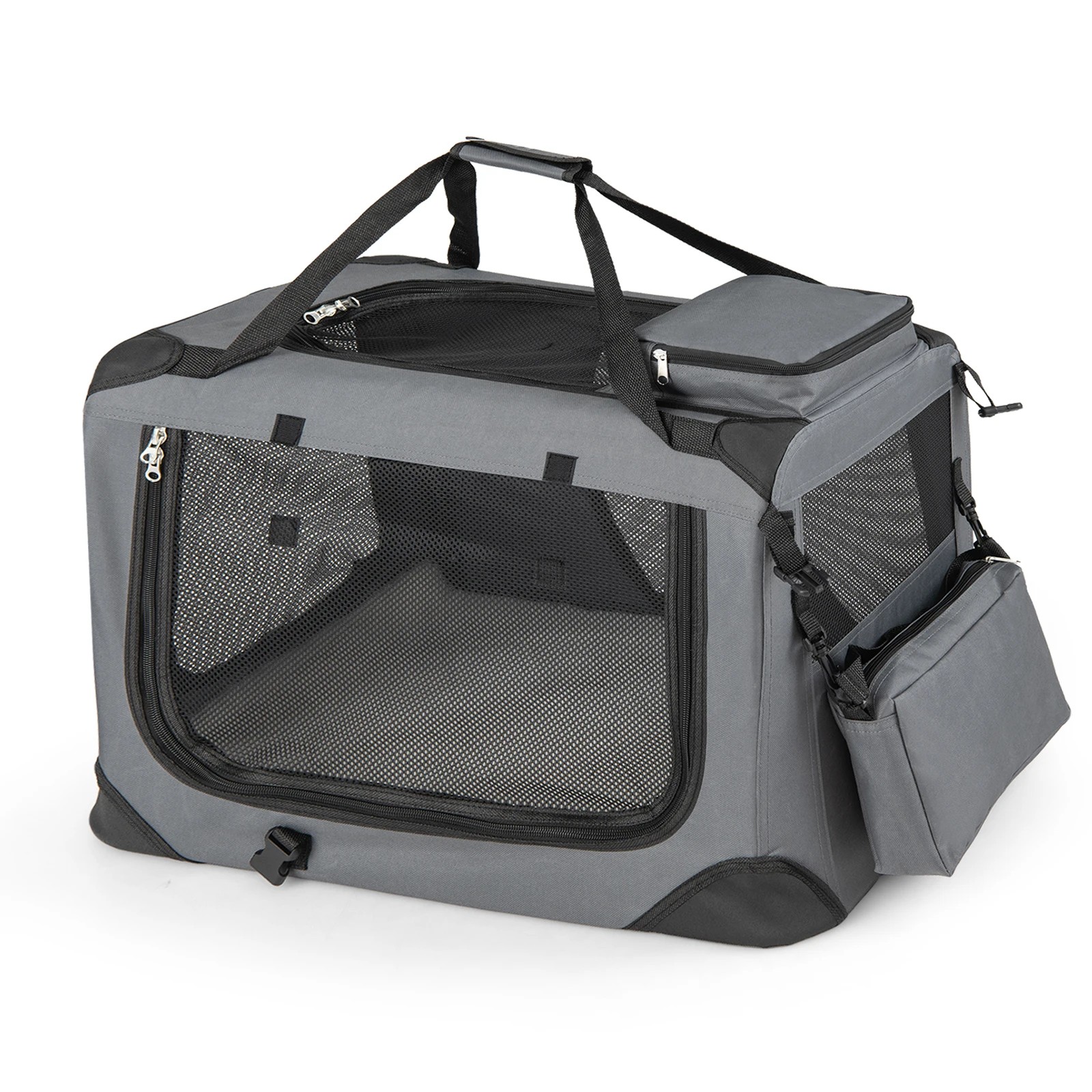 1 Costway 11kg Folding Pet Carrier 600D Portable Travel Kennel Bag w/Removable Mat 61cm - Grey, 1 of 5