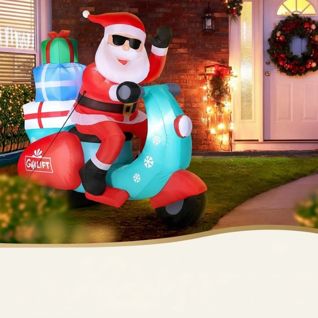 4 Jingle Jollys Christmas Inflatable Santa Motorbike LED Illuminated Decorations - Multi, 4 of 7