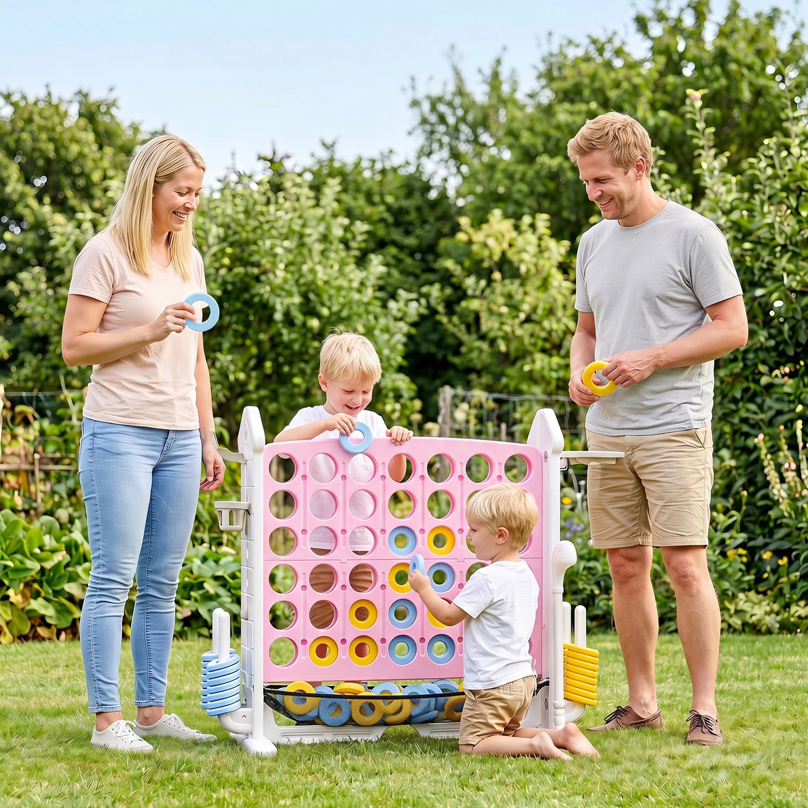 2 Costway 4 in 1 Giant 4-in-A Row Jumbo Yard 4-To-Score Game Set Family Connect Toy - Pink, 2 of 2