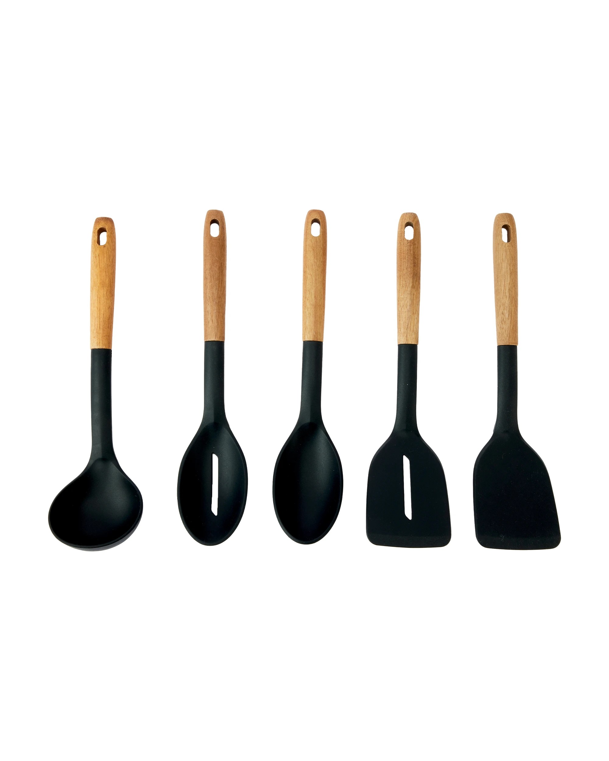 1 Set of 5 Silicone Utensils with Acacia Handles, 1 of 10