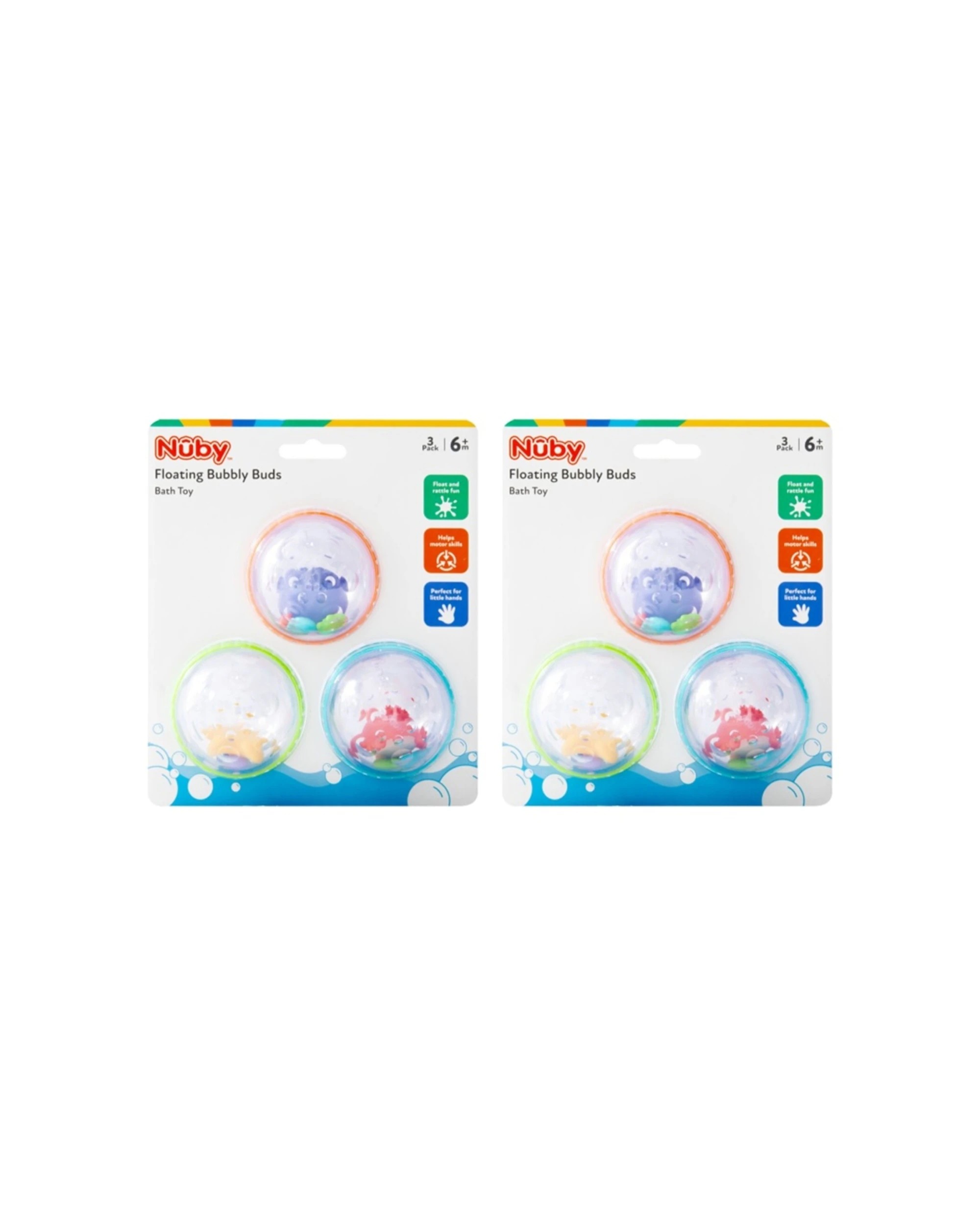 1 Nuby 2x 3pc Bubble Buddies Floating Bath Toys Sensory Play - Multi, 1 of 2