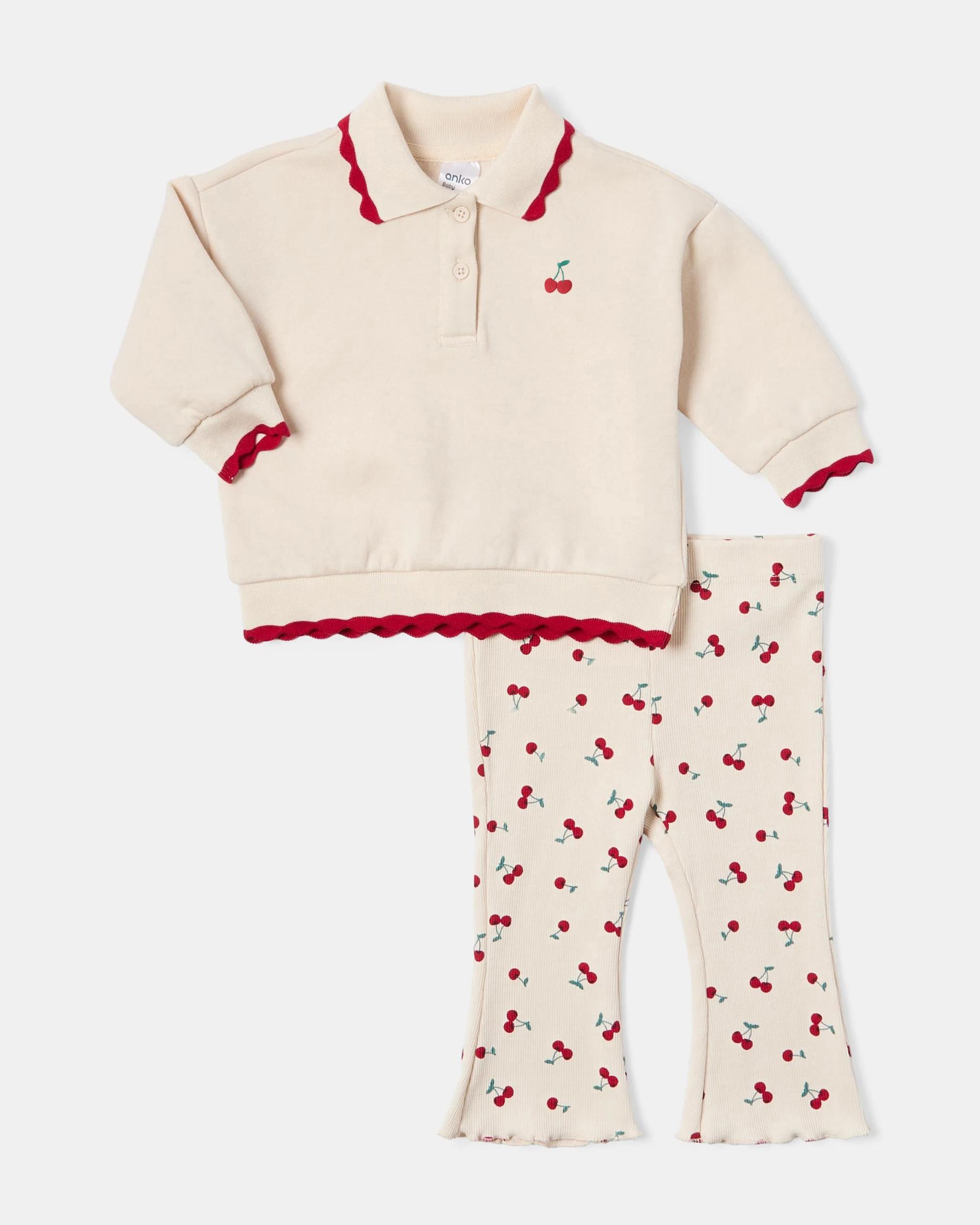 1 Rugby Sweatshirt and Flare Leggings Set Cherry, 1 of 6