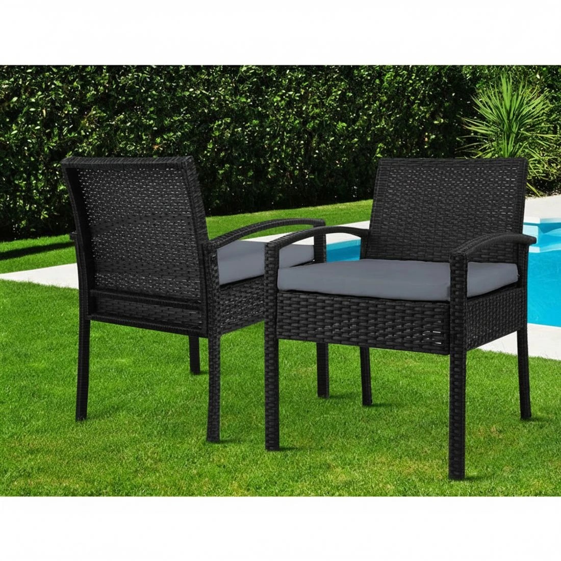 3 Gardeon 3PC Bistro Set Outdoor Furniture Rattan Table Chairs Cushion Patio - Black, 3 of 5