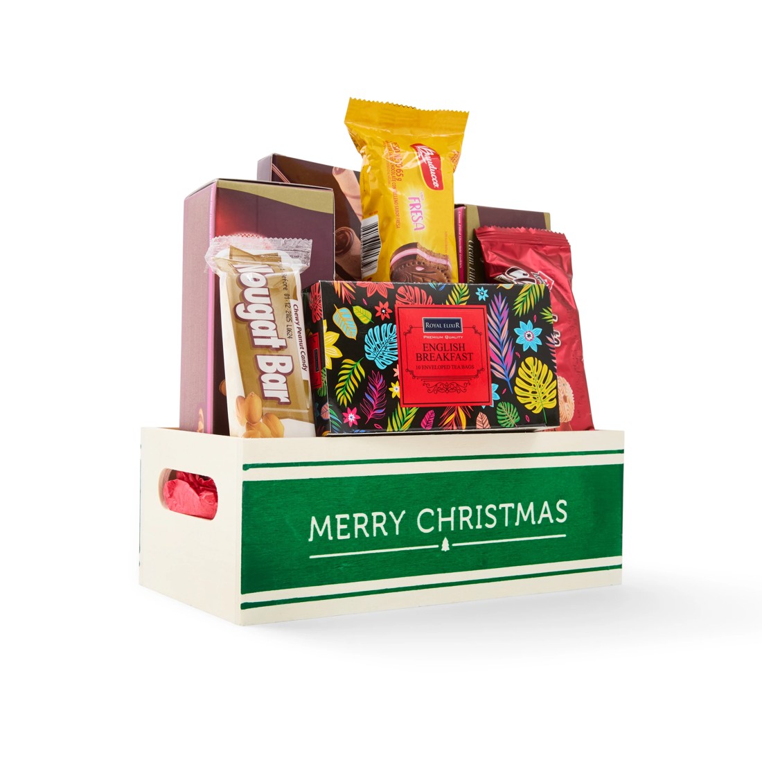 5 Christmas Motif Wooden Crate Hamper, 5 of 6