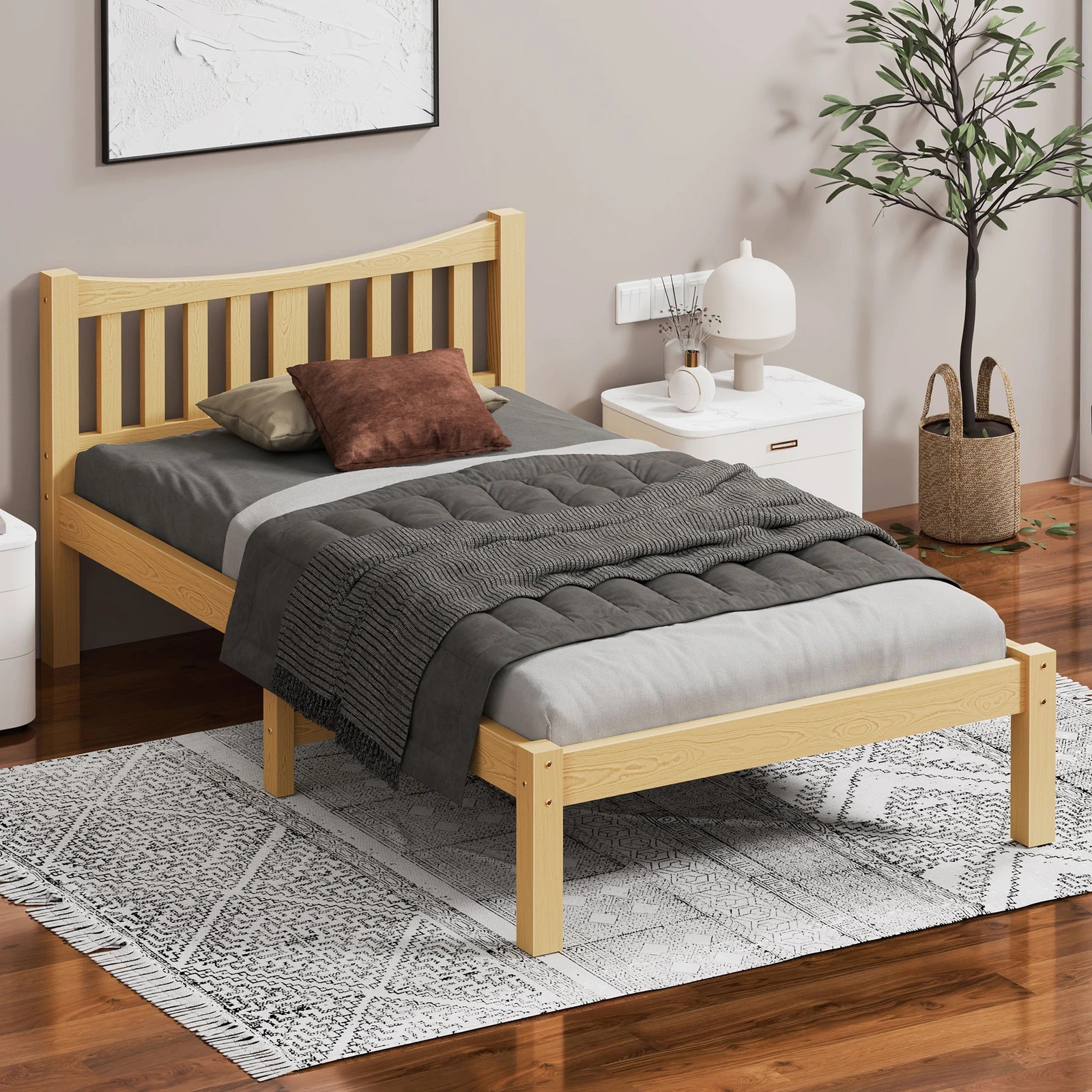 2 Alfordson Bed Frame Wooden King Single Solid Pine Timber Base Cambrie - Natural, 2 of 10