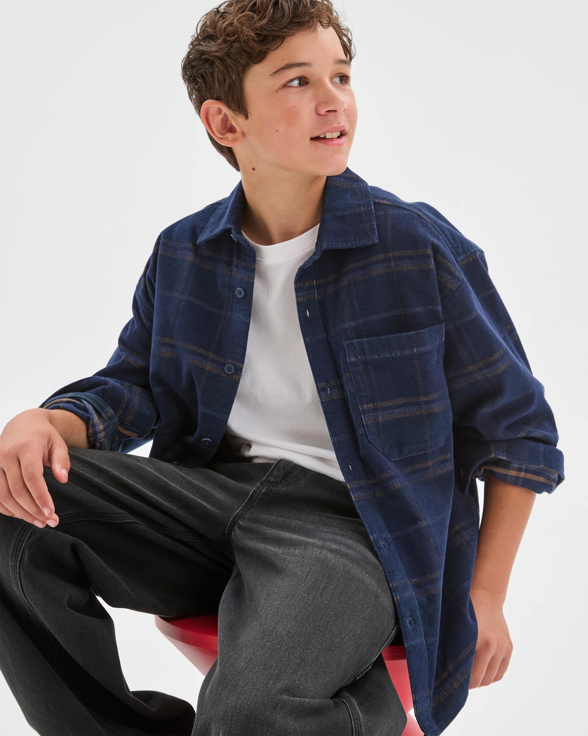 1 Target Kids Long Sleeve Corduroy Shirt BLACK, 1 of 6