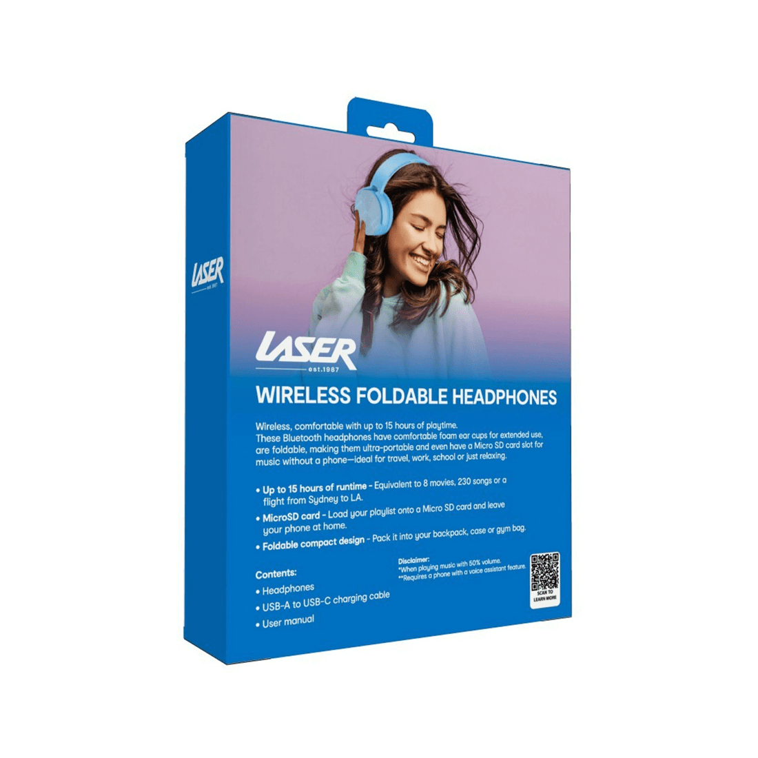 3 Laser Kids Bluetooth Wireless Headphones Adjustable Foldable On-ear Blue Headset - Blue, 3 of 3