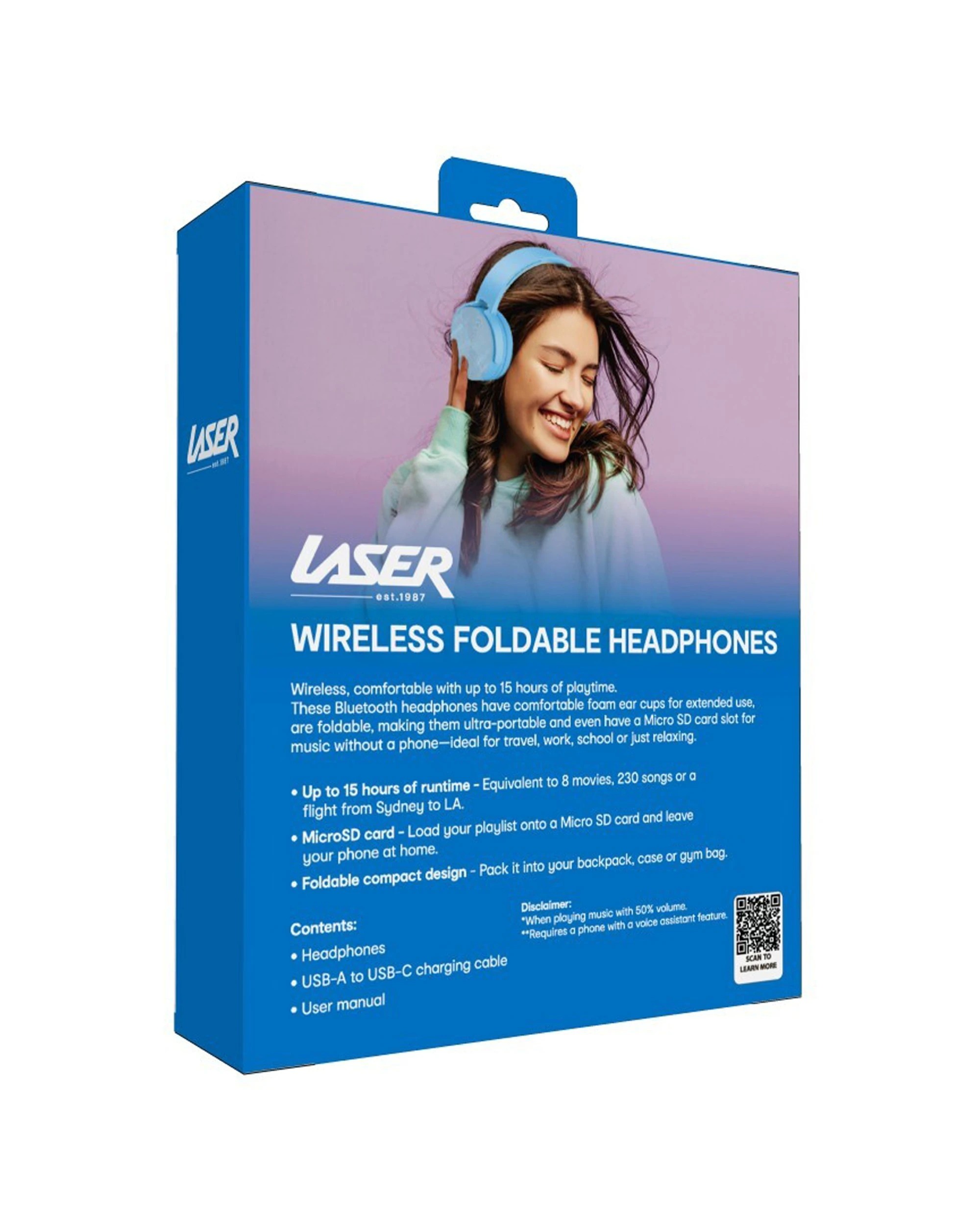 3 Laser Kids Bluetooth Wireless Headphones Adjustable Foldable On-ear Blue Headset - Blue, 3 of 3