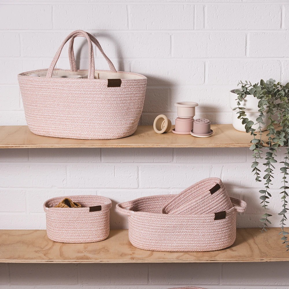 5 Living Textiles 3 Piece Cotton Rope Nursery Storage Basket Set – Pink, 5 of 5