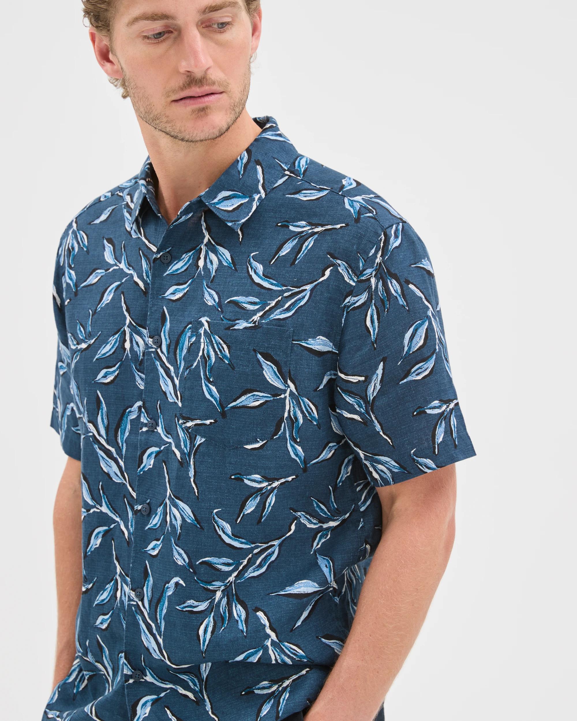 4 Target Man European Linen Short Sleeve Printed Shirt NAVY, 4 of 7