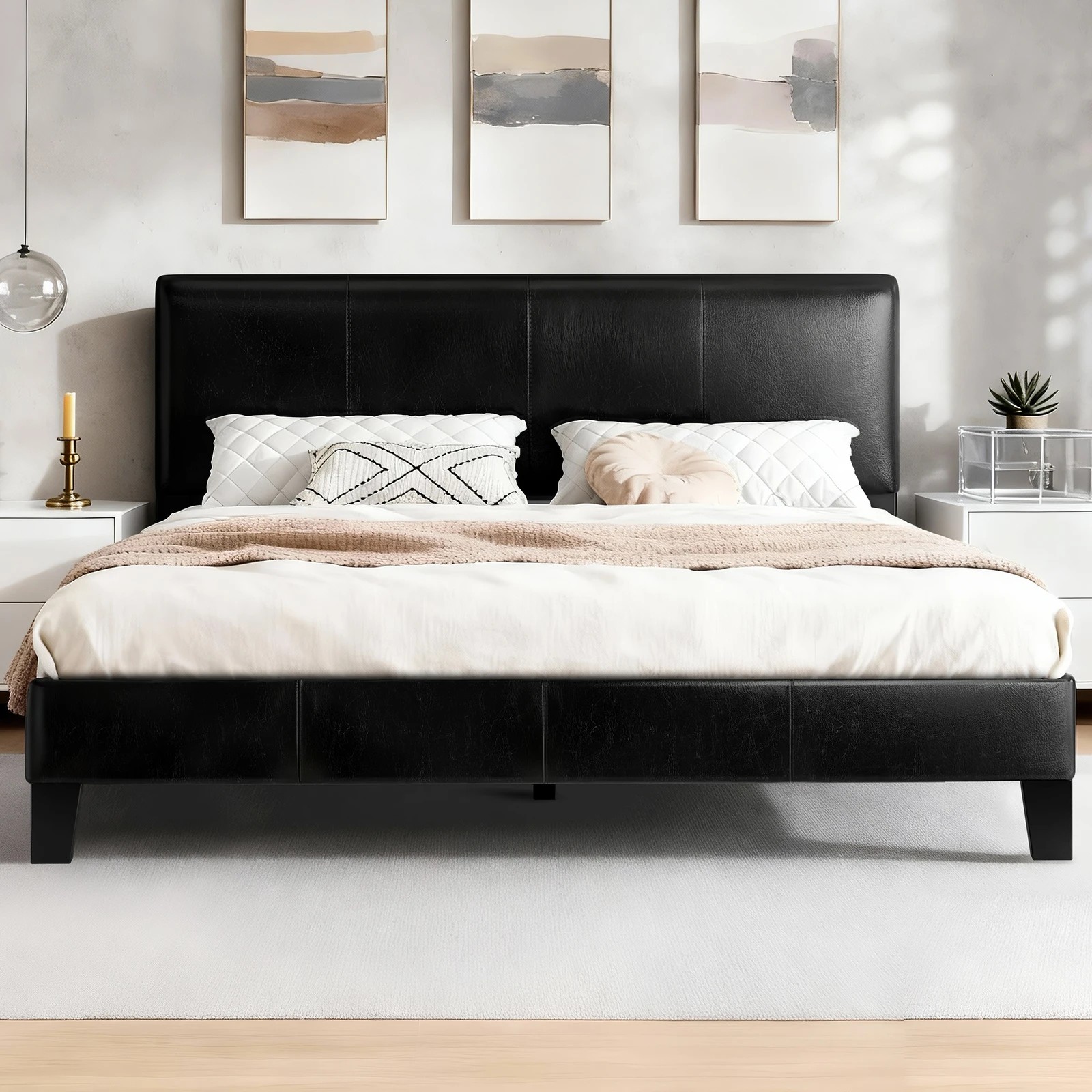 2 Alfordson Bed Frame Double Size Mattress Base Platform Leather Linus - Black, 2 of 9