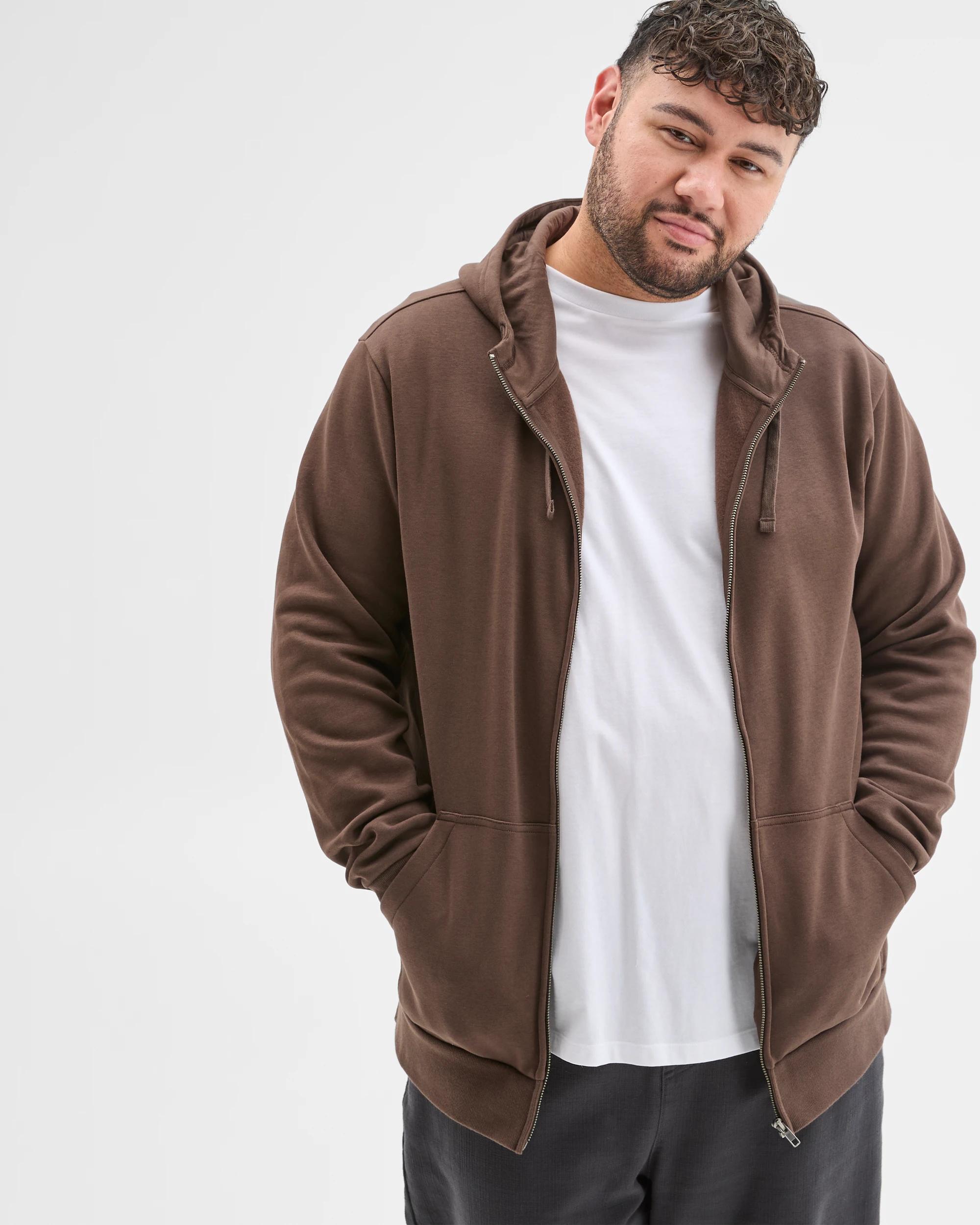 1 Target Man Plus Plus Size Core Australian Cotton Blend Zip Thru Hoodie CHOCOLATE, 1 of 5