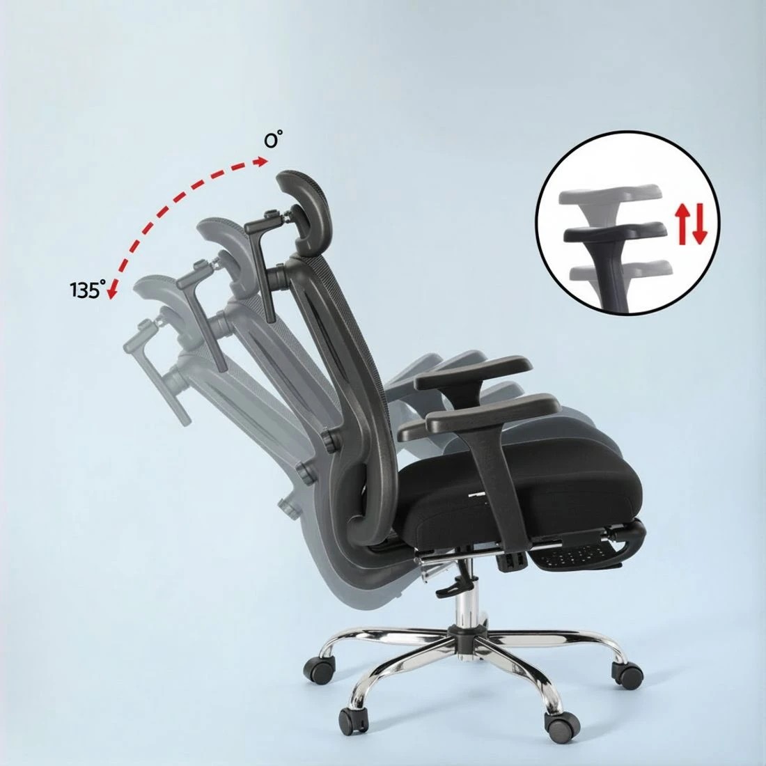 5 Artiss Ergonomic Mesh Office Chair - Black, 5 of 6