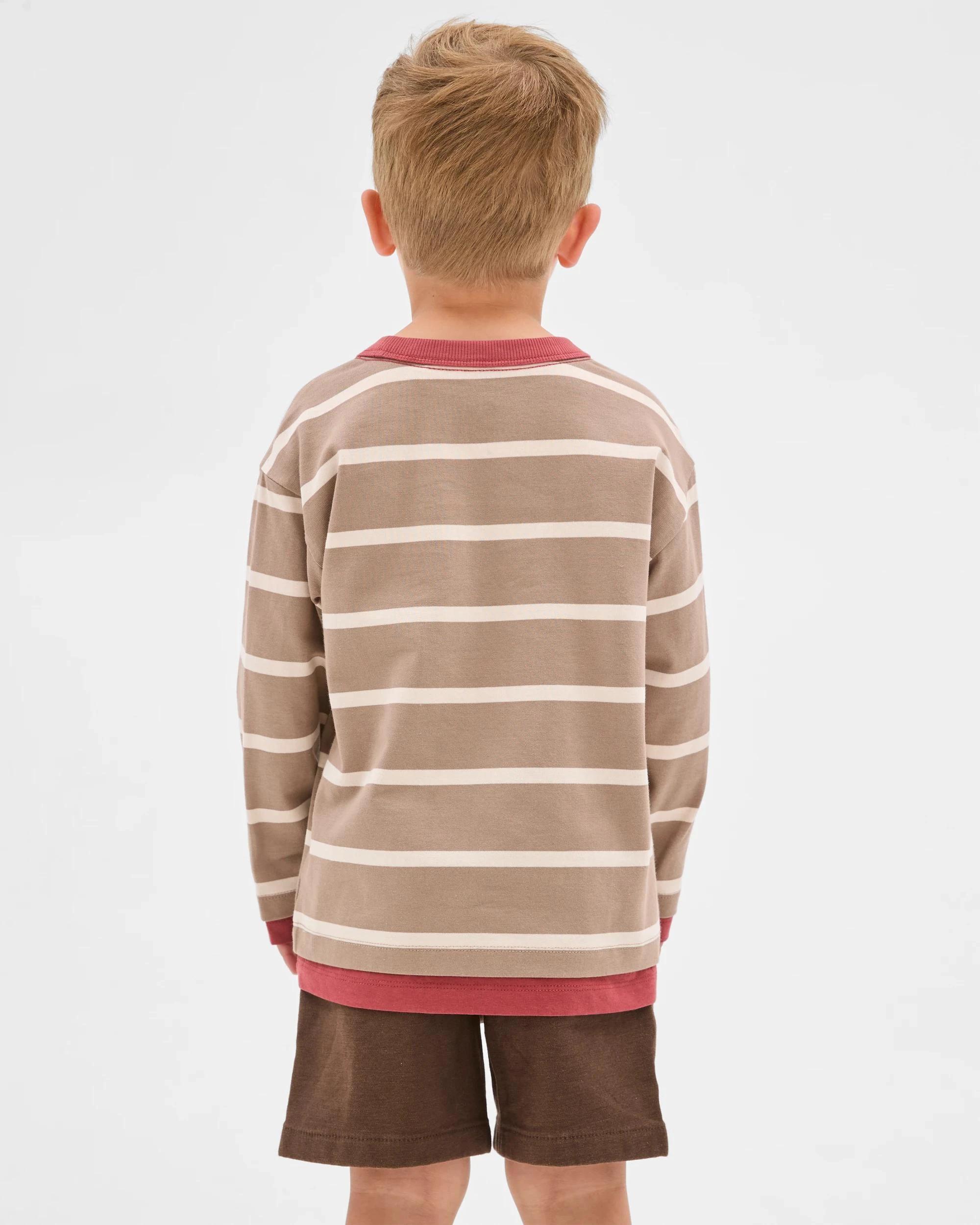 3 Target Kids Australian Cotton Stripe Long Sleeve Pocket T-Shirt TAUPE, 3 of 6