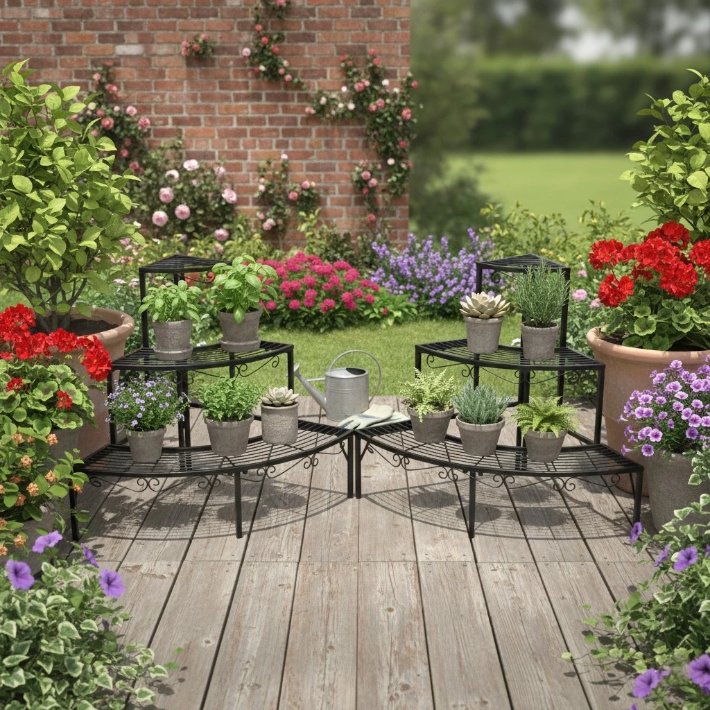 8 Levede 2 Pcs 3 Tier Corner Shape Metal Plant Stand - Black, 8 of 9