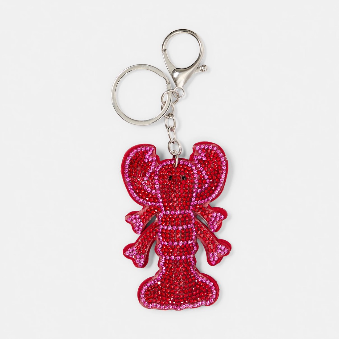 1 Sparkly Lobster Charm Keyring - Silver Tone and Red, 1 of 3