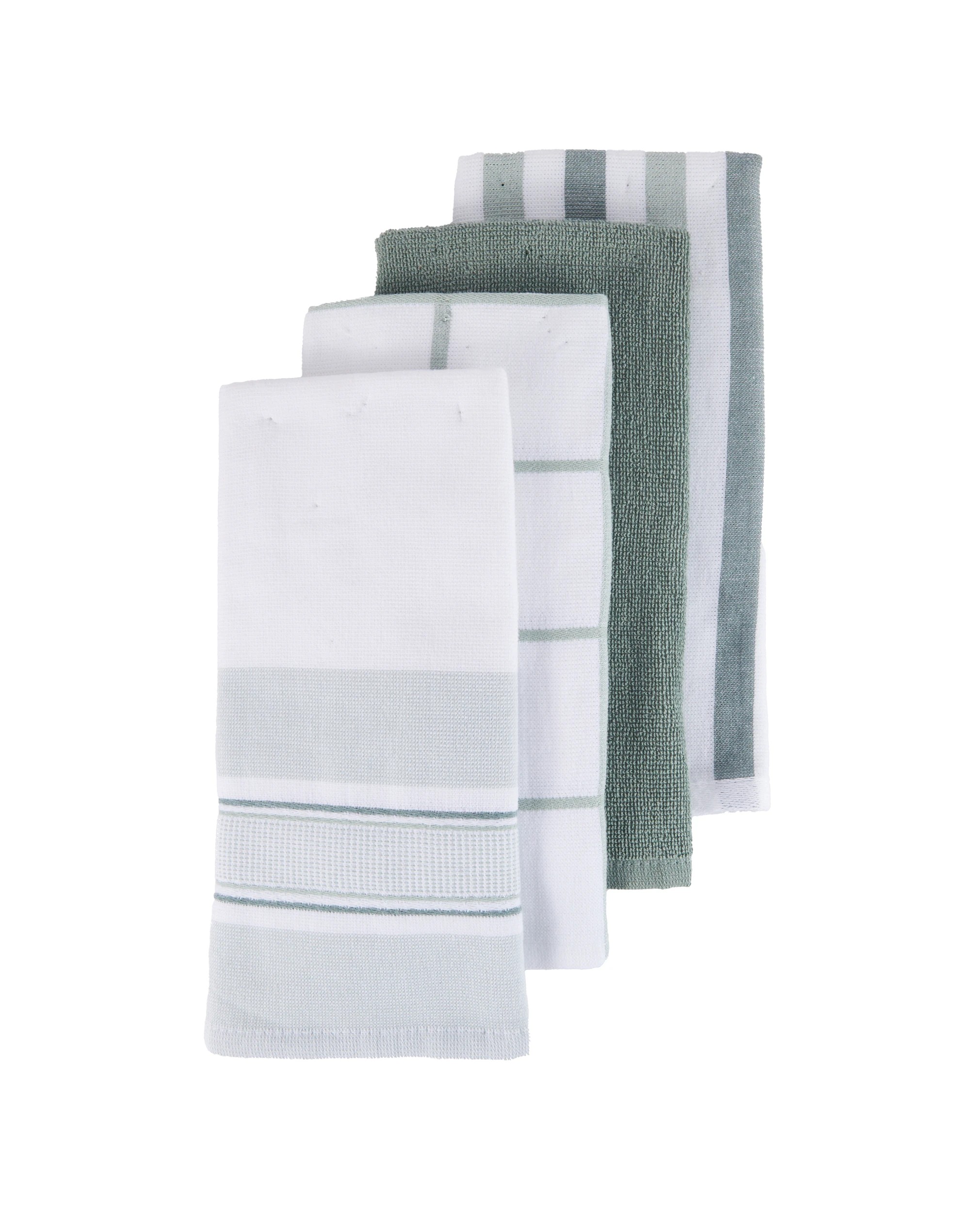 1 4 Pack Green Linear Terry Tea Towels, 1 of 7