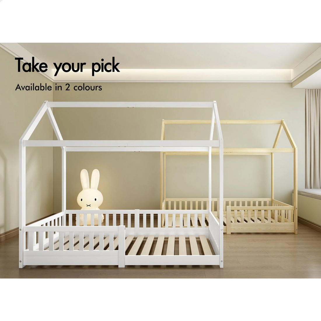 7 Alfordson Kids Bed Frame Wooden Timber Single House Frame Platform Base - Natural, 7 of 10