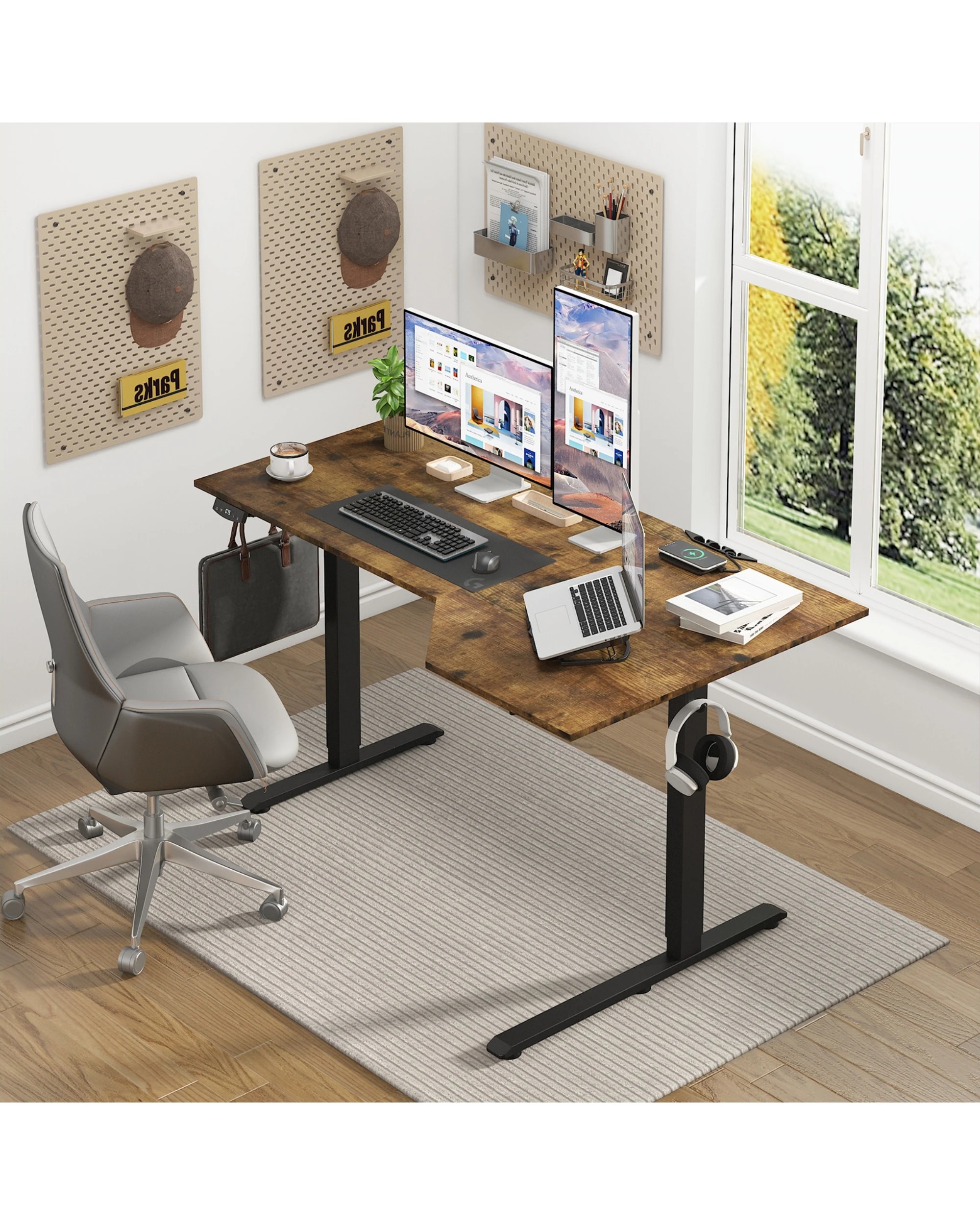 8 Advwin Electric Standing Desk L Shaped Corner Height Adjustable 140 x 80 cm - Brown, 8 of 8