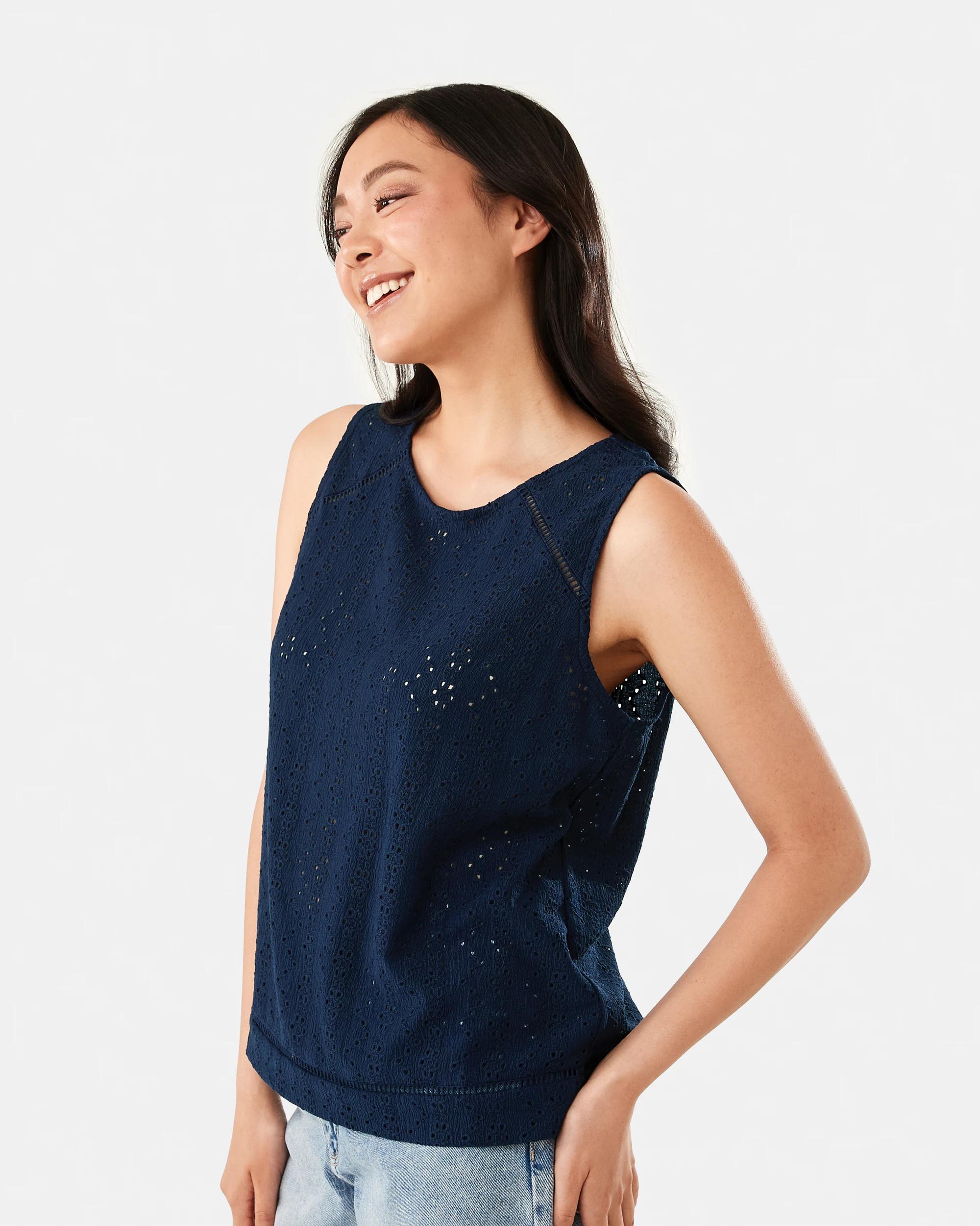 2 Sleeveless Broderie Detail Top Blu Pcoat, 2 of 6