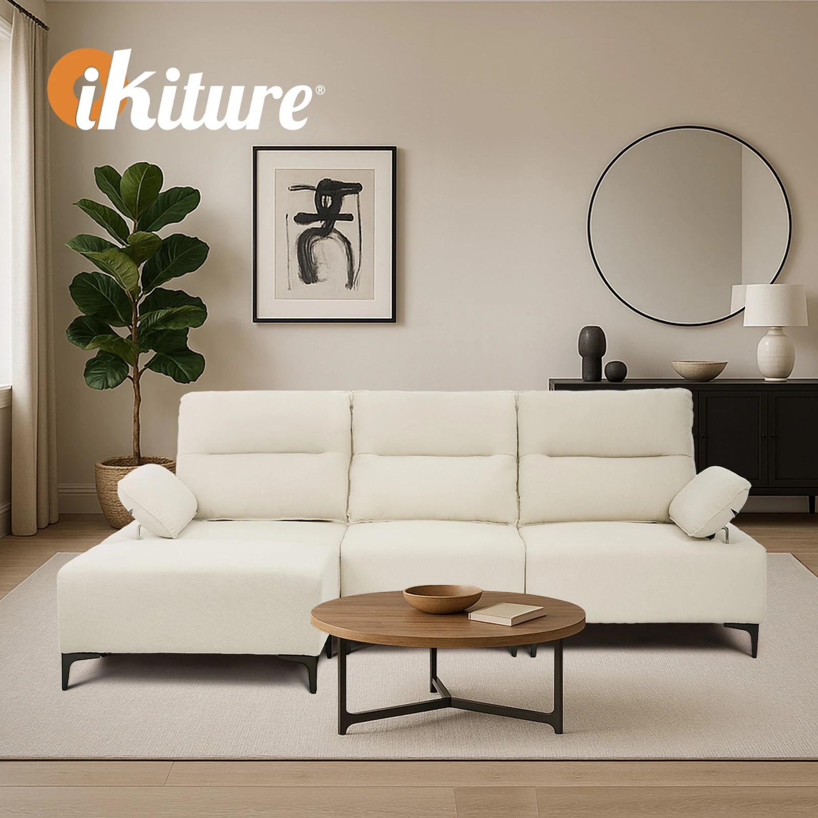 7 Oikiture 4 Seater Chenille Modular Sofa Couch Ottoman - Beige, 7 of 10