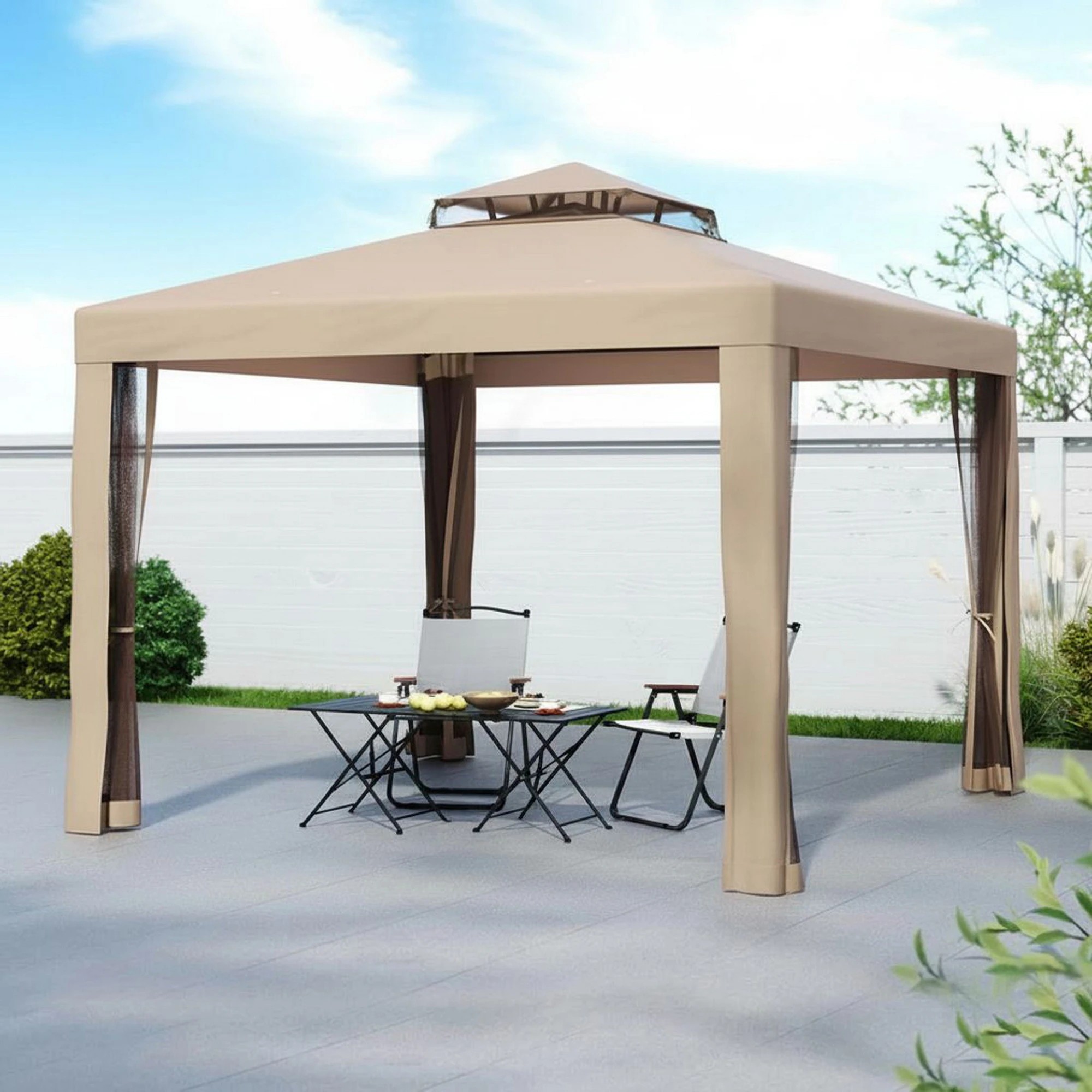 6 Instahut Gazebo Marquee 3m Outdoor Event Tent Camping Party Mesh Wall Canopy Brown - Brown, 6 of 7