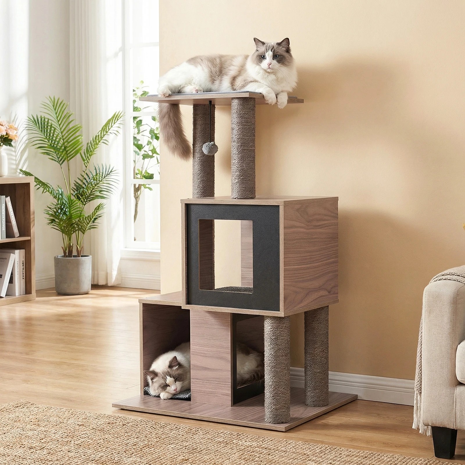 4 Costway 93cm Modern Cat Tree Multi-Level Cat Tower w/Wooden Condos, 4 of 6