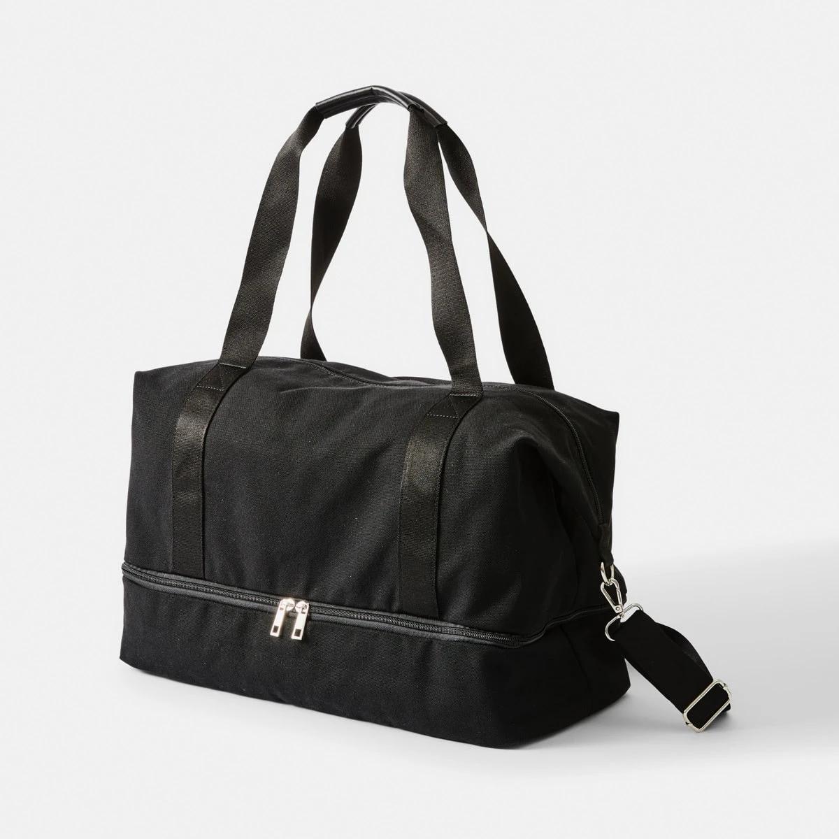 3 Woven Canvas Weekender Bag BLACK, 3 of 8