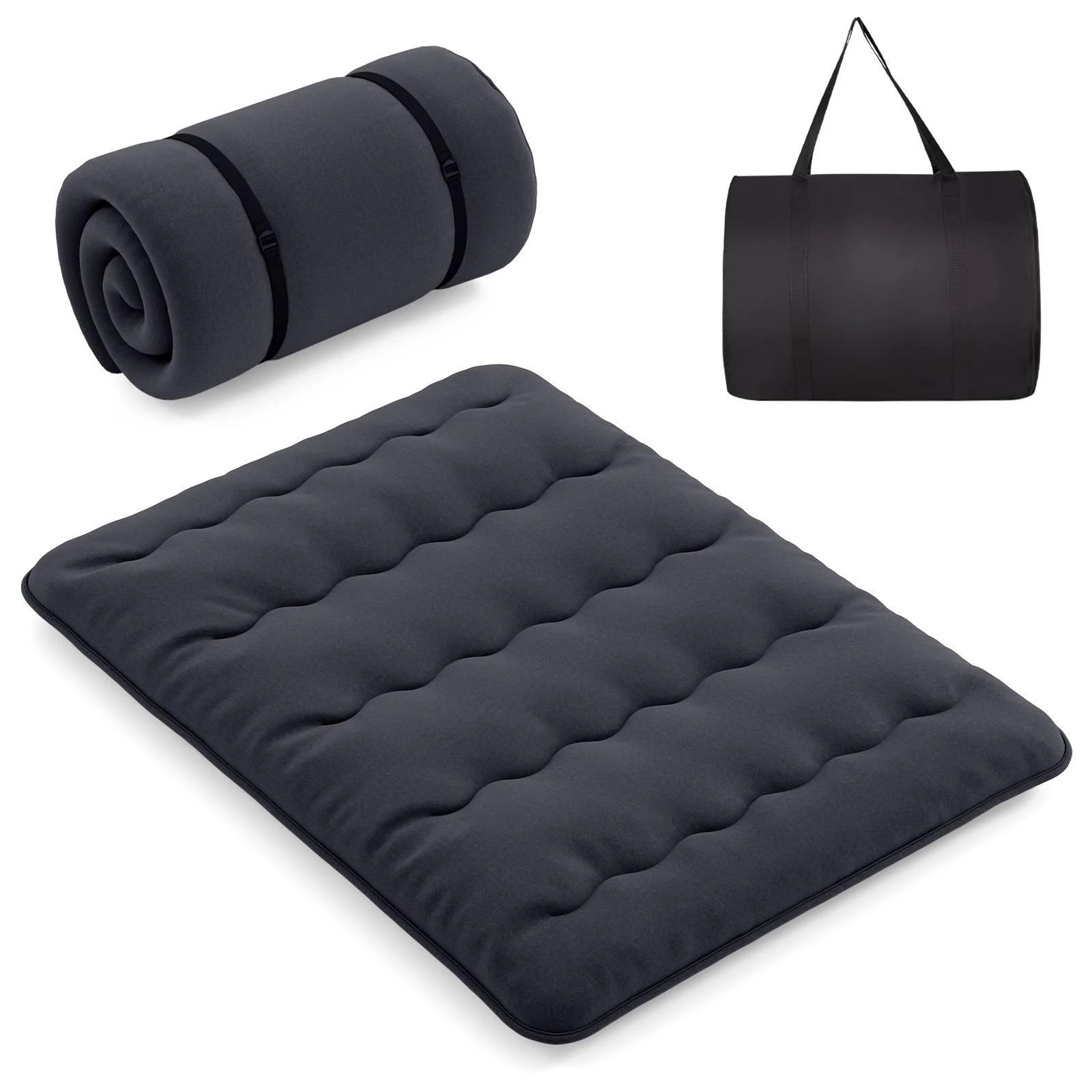 1 Costway Queen Size Foldable Mattress Portable Roll Up Mat Floor Mattress w/Carry Bag - Black, 1 of 1