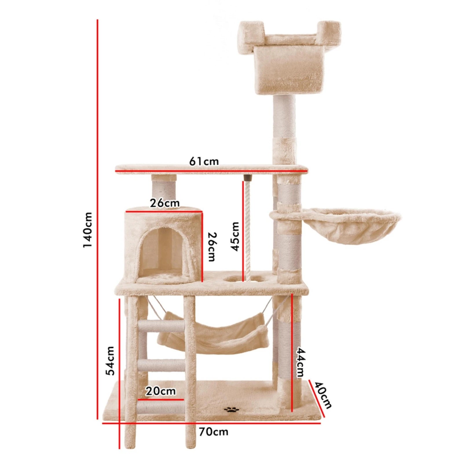 2 Beastie Cat Tree Scratching Post Scratcher Tower Condo House Furniture Wood 141CM - Beige, 2 of 6