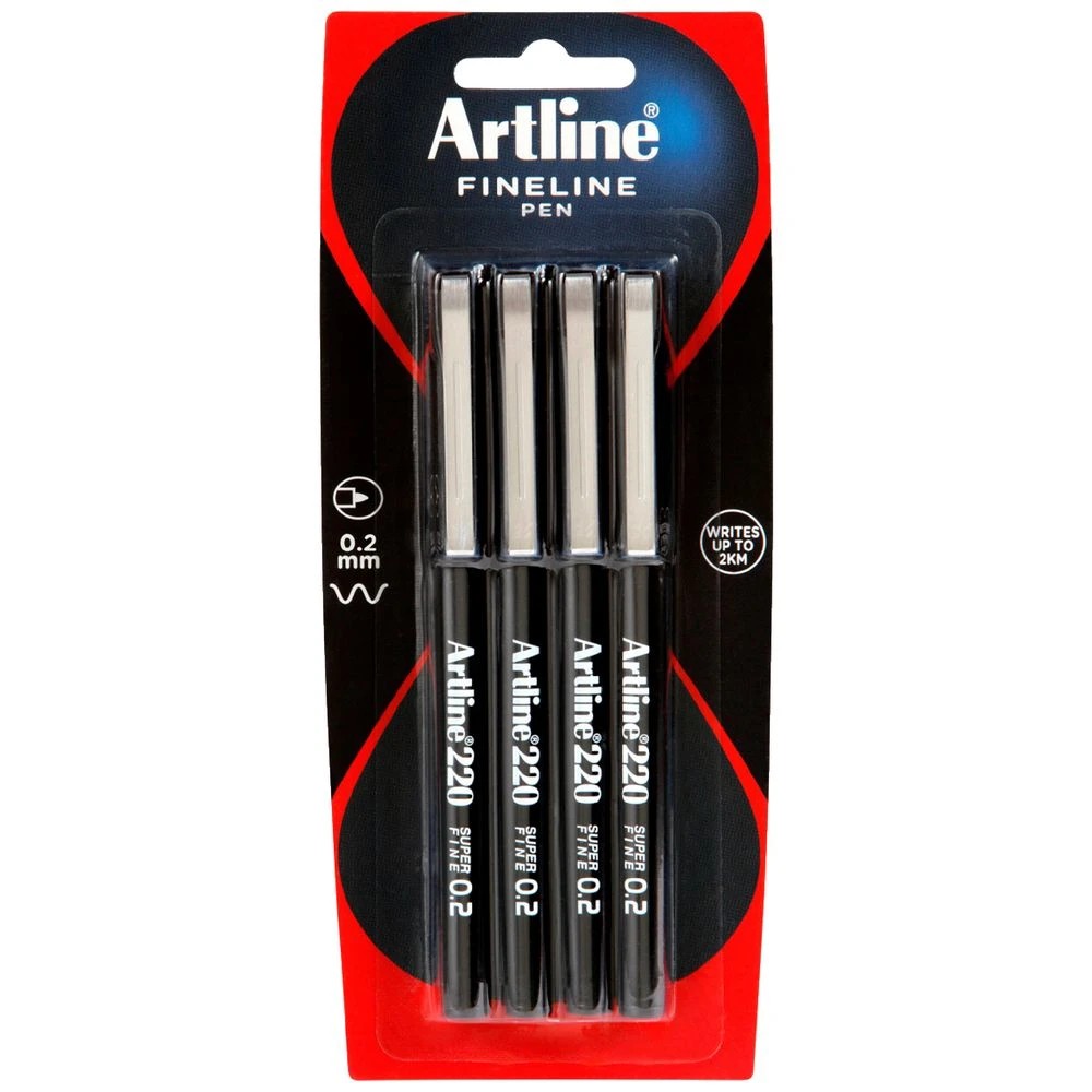 1 Artline 220 0.2mm Fineliner Black 4 Pack, 1 of 1