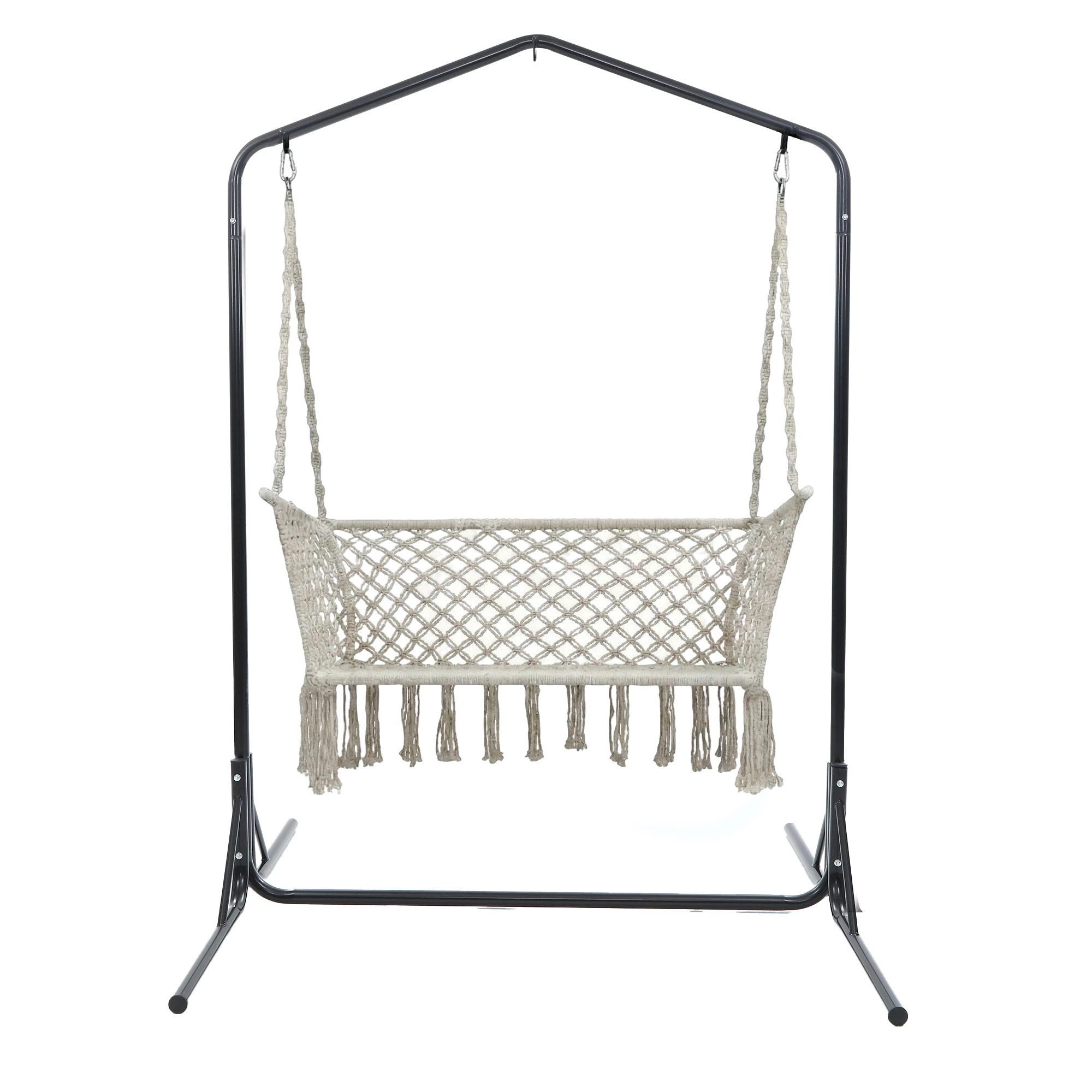 3 Gardeon Hammock Chair with Stand Macrame Outdoor Garden 2 Seater Cream - Multi, 3 of 7